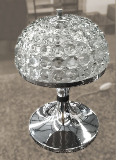 Luminária abajur Mid Century em metal cromado e vidro 