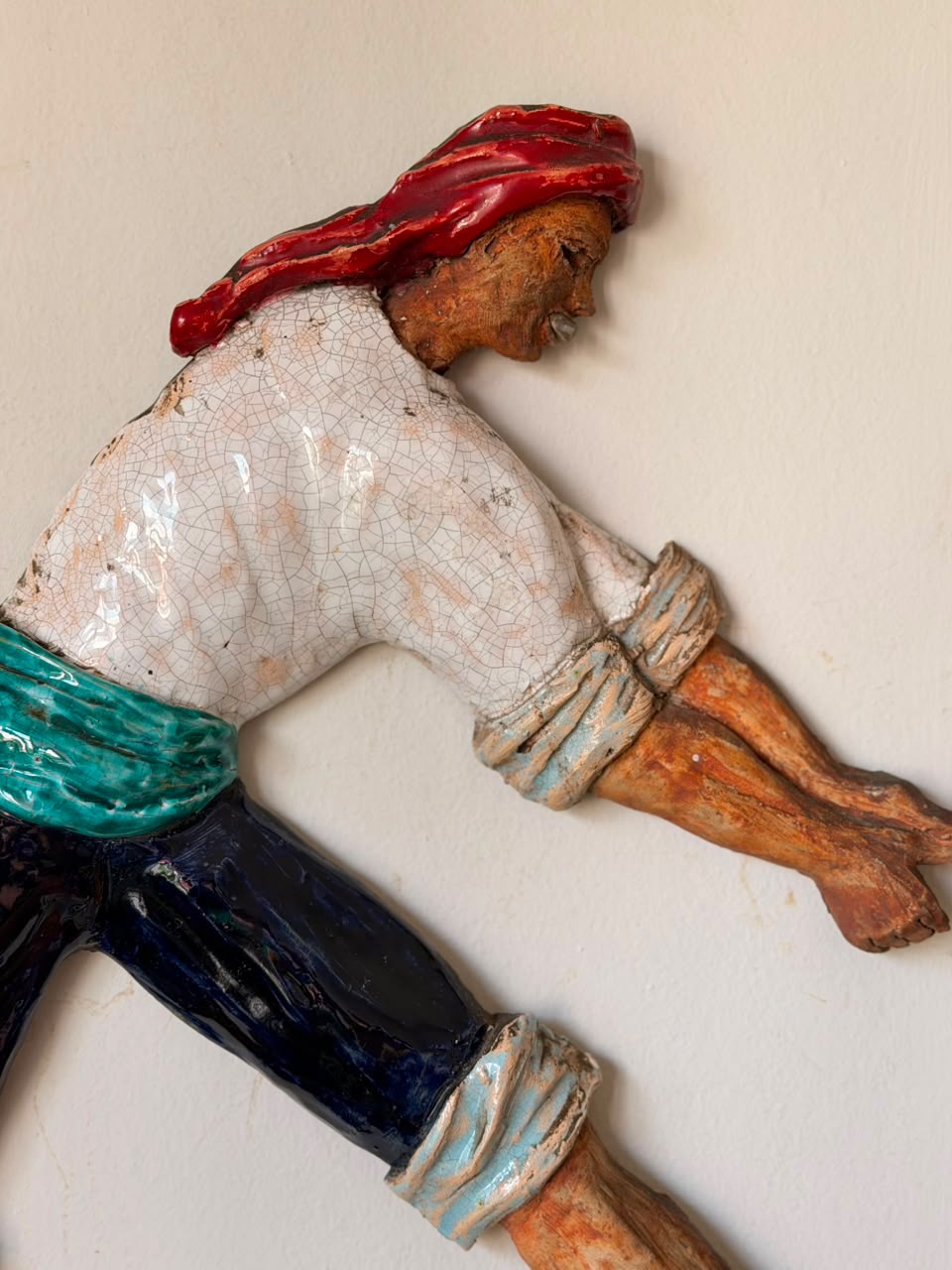 Escultura de Parede retratando Jangadeiro - circa 1960 - ceramista italiano Francesco Iacono