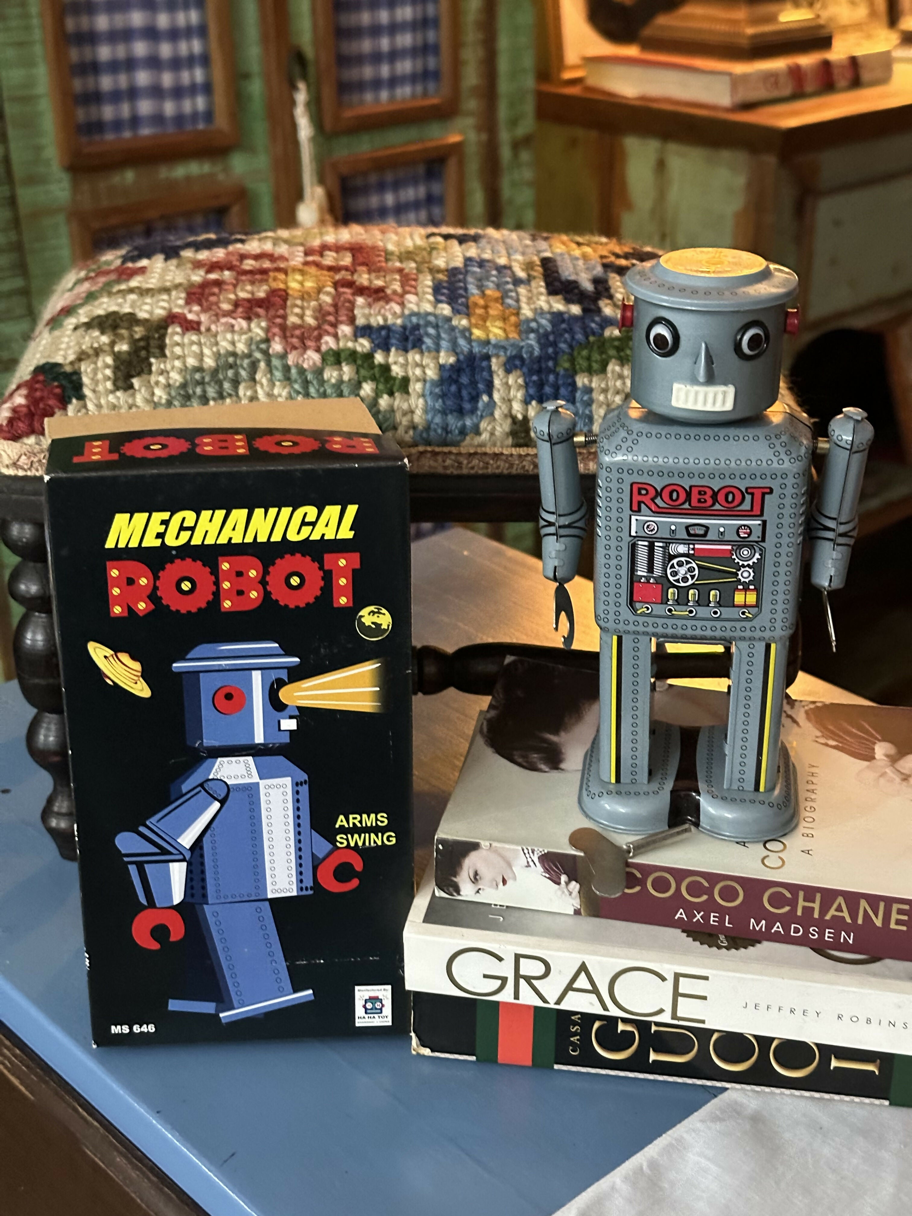 Vintage - funcionando - colecionador Réplica na época do robô de brinquedo de lata -Schylling Mechanical Robot MS646