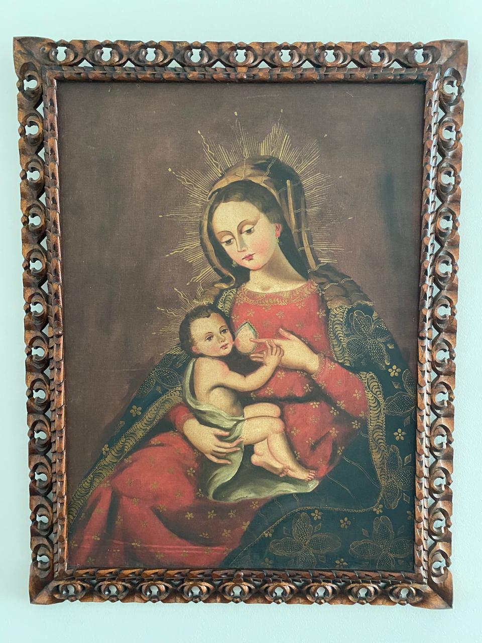 Quadro Nossa Senhora do Leite ost em moldura trabalhada
