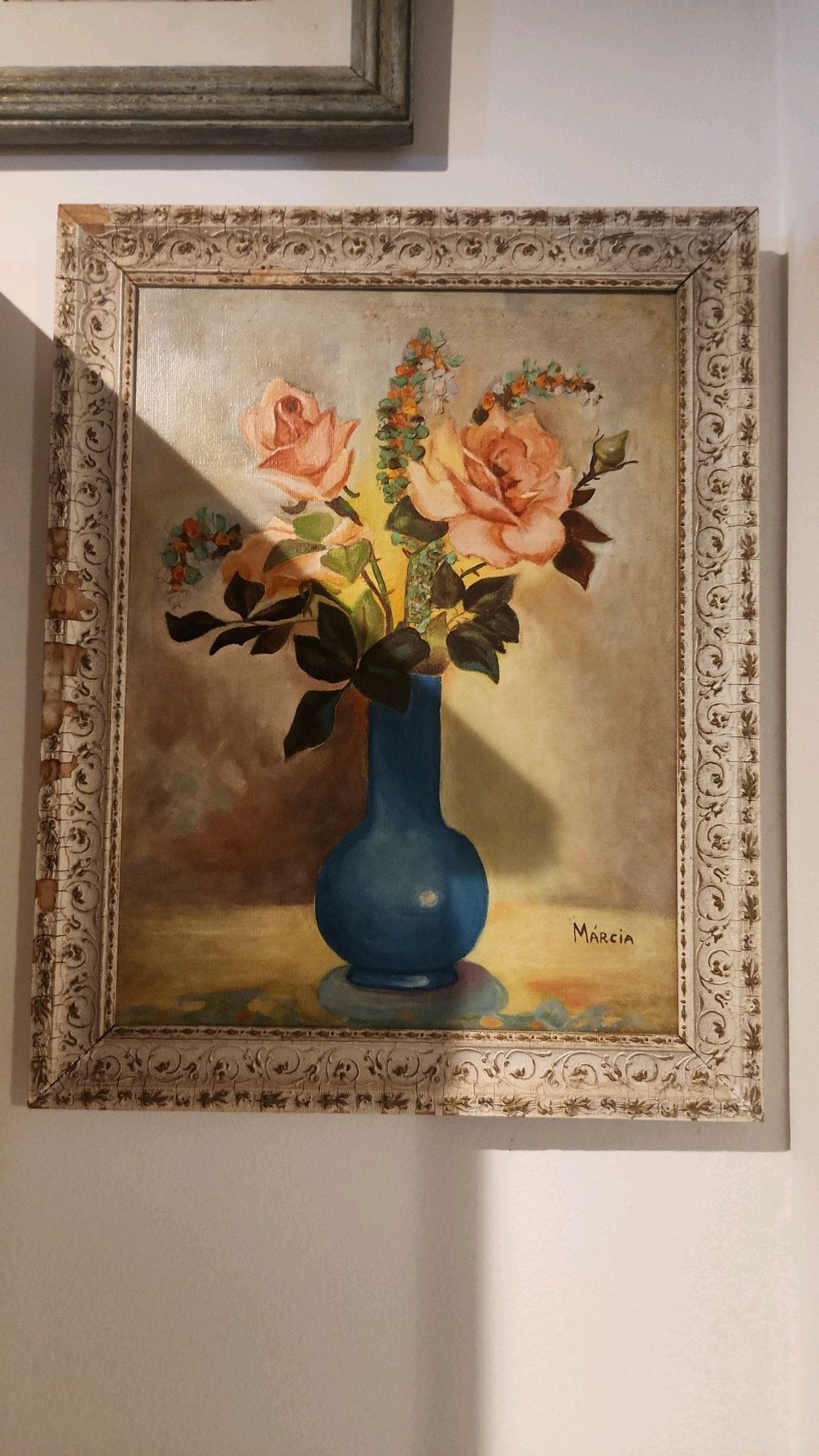Quadro Óleo sobre Tela - Natureza Morta com Rosas