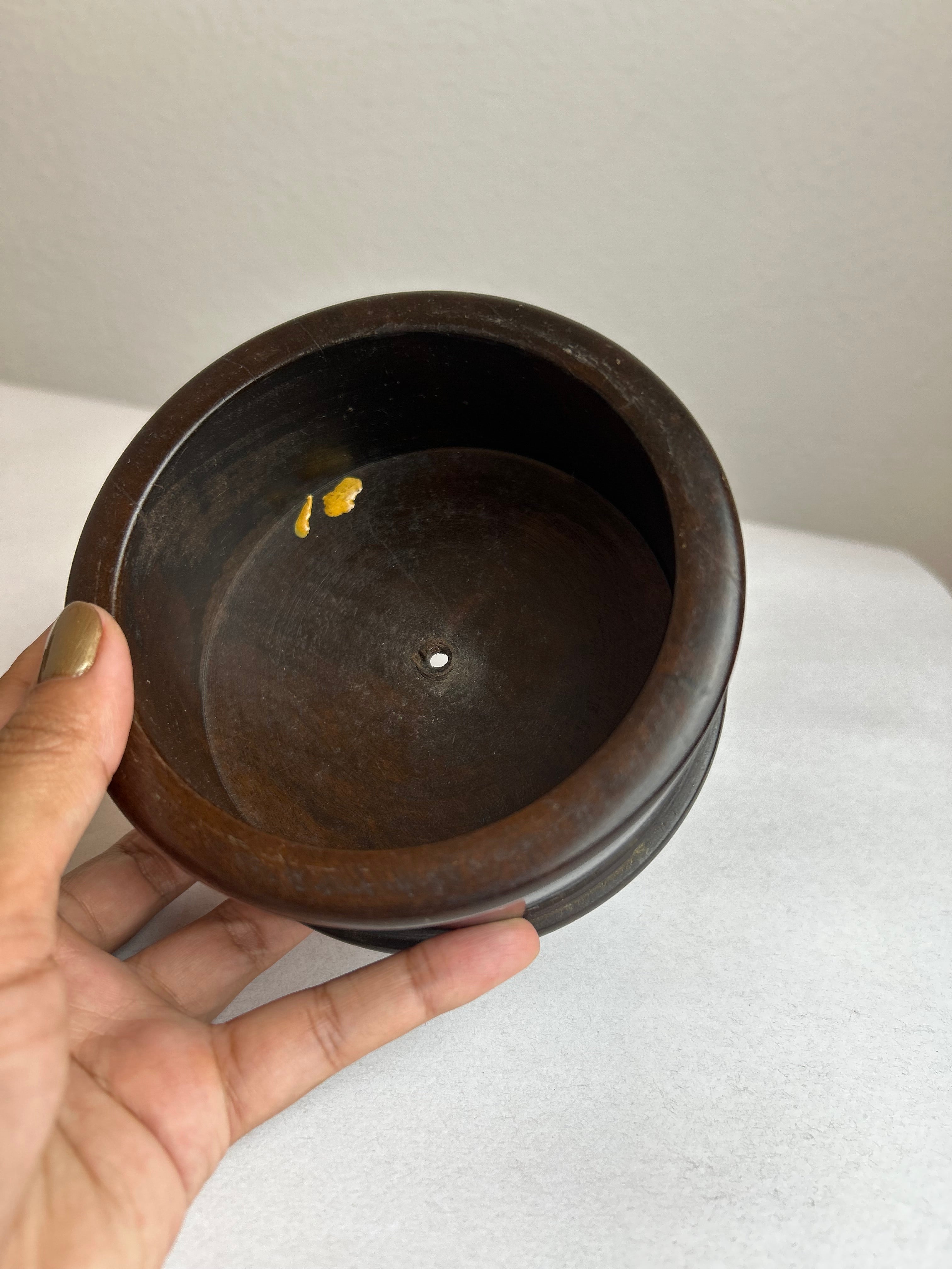 Pote de Toucador de Imbuia Vintage em Madeira Nobre Maciça