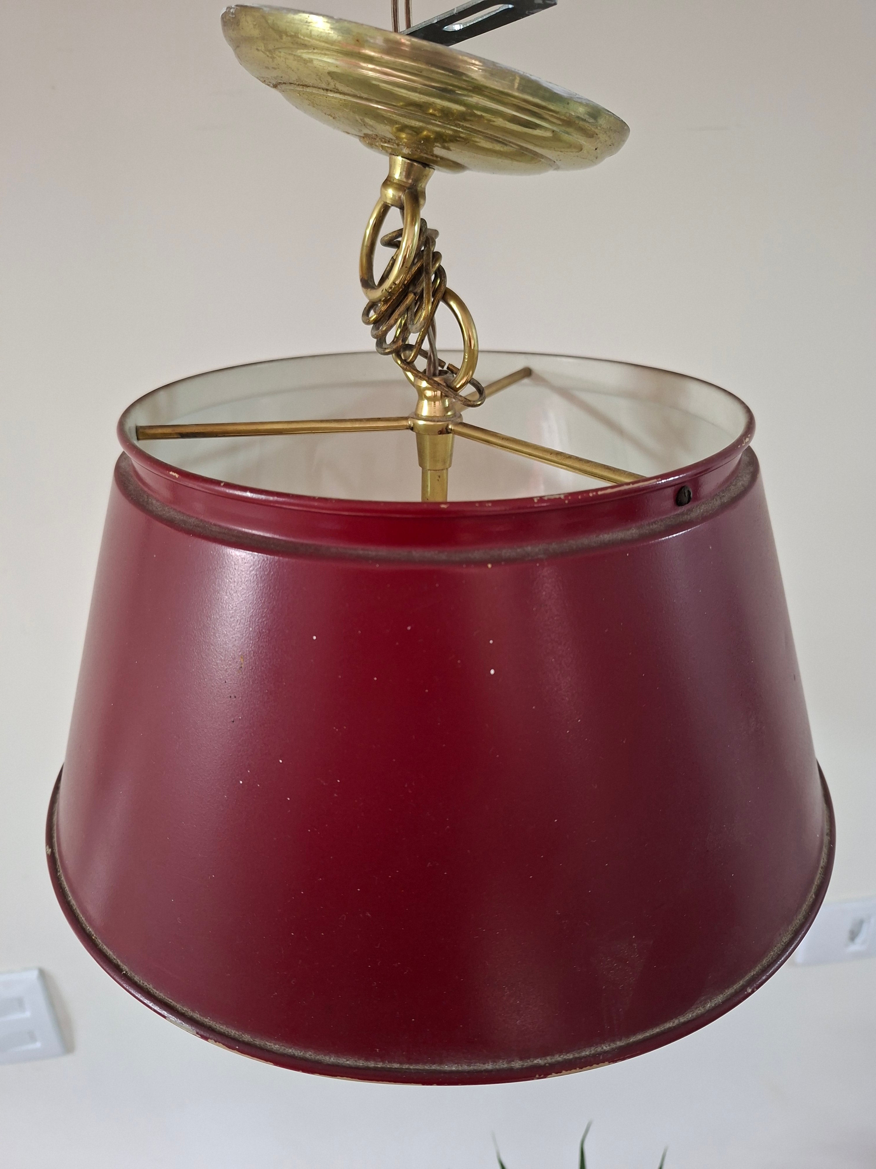 Lustre Luminária Pendente Antiga em Estilo Inglês em latão com cúpula Vermelho Vinho 