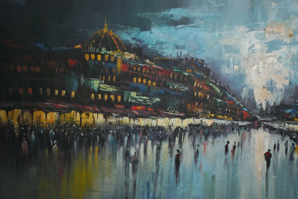 quadro oleo sobre tela anos 70 - 1,40 x 70 , moldura 1,63 x 0,93