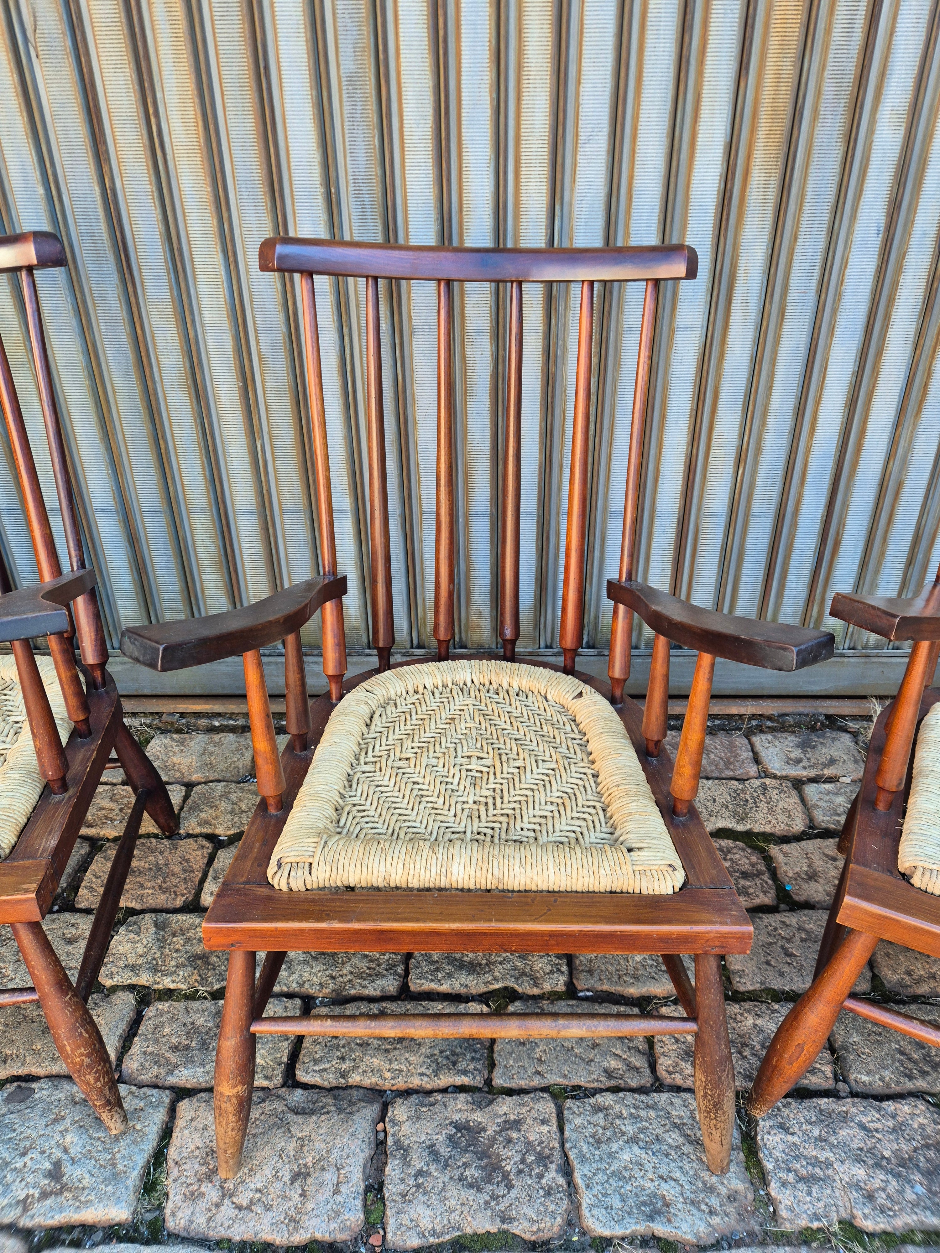 4 poltronas Country com madeira e palhinha 