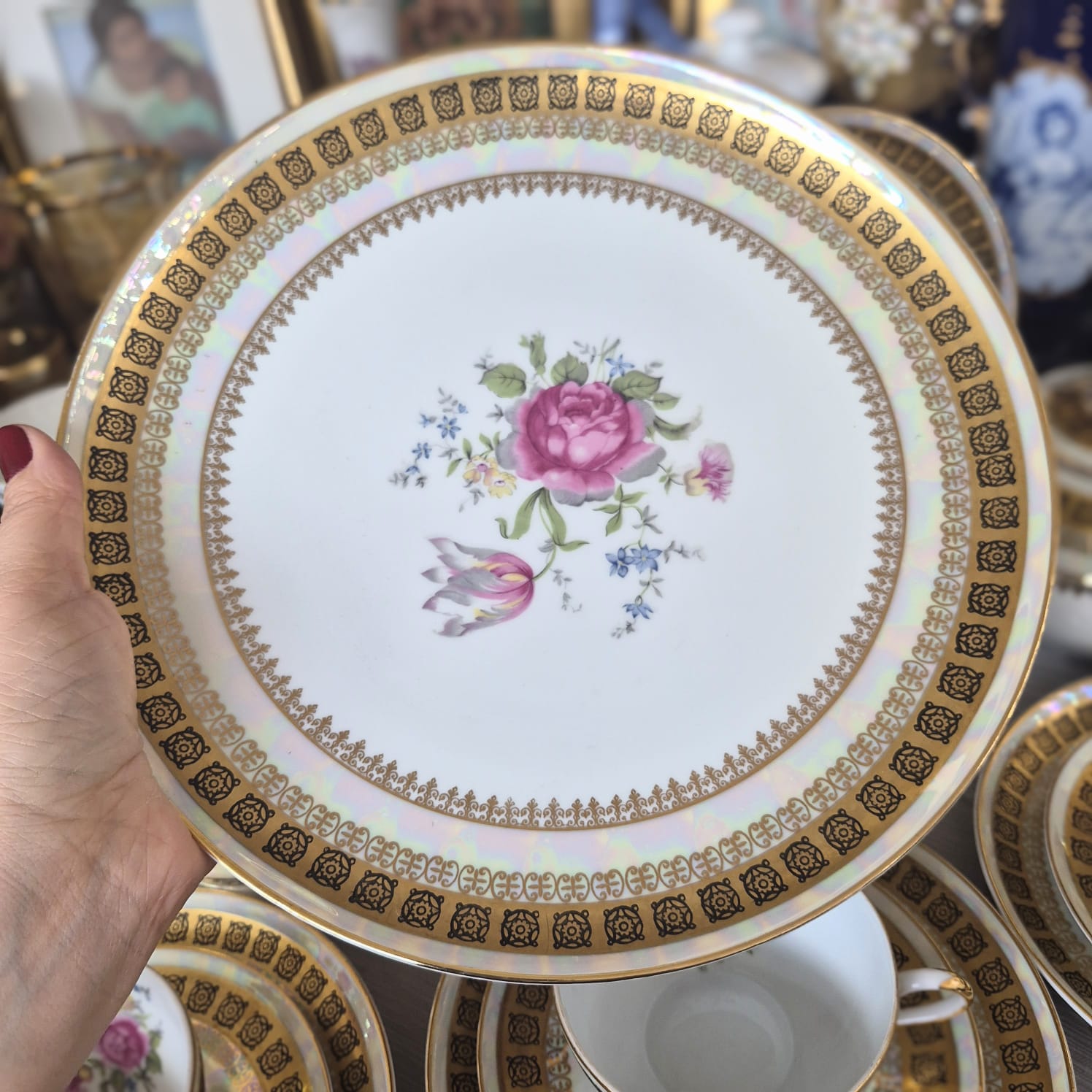 Conjunto de chá em porcelana nacional Schmidt,  anos 40, Rio do Testo. 22 peças impecáveis!