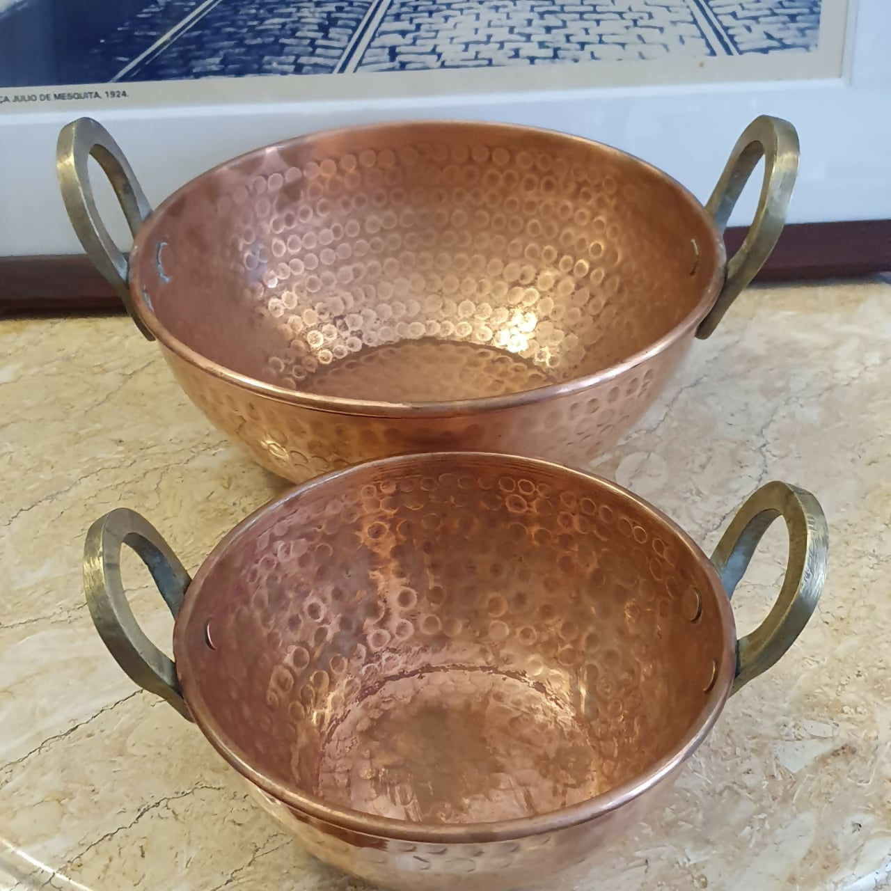 Par de tachos em cobre pesado martelado com alças. Muito lindos!