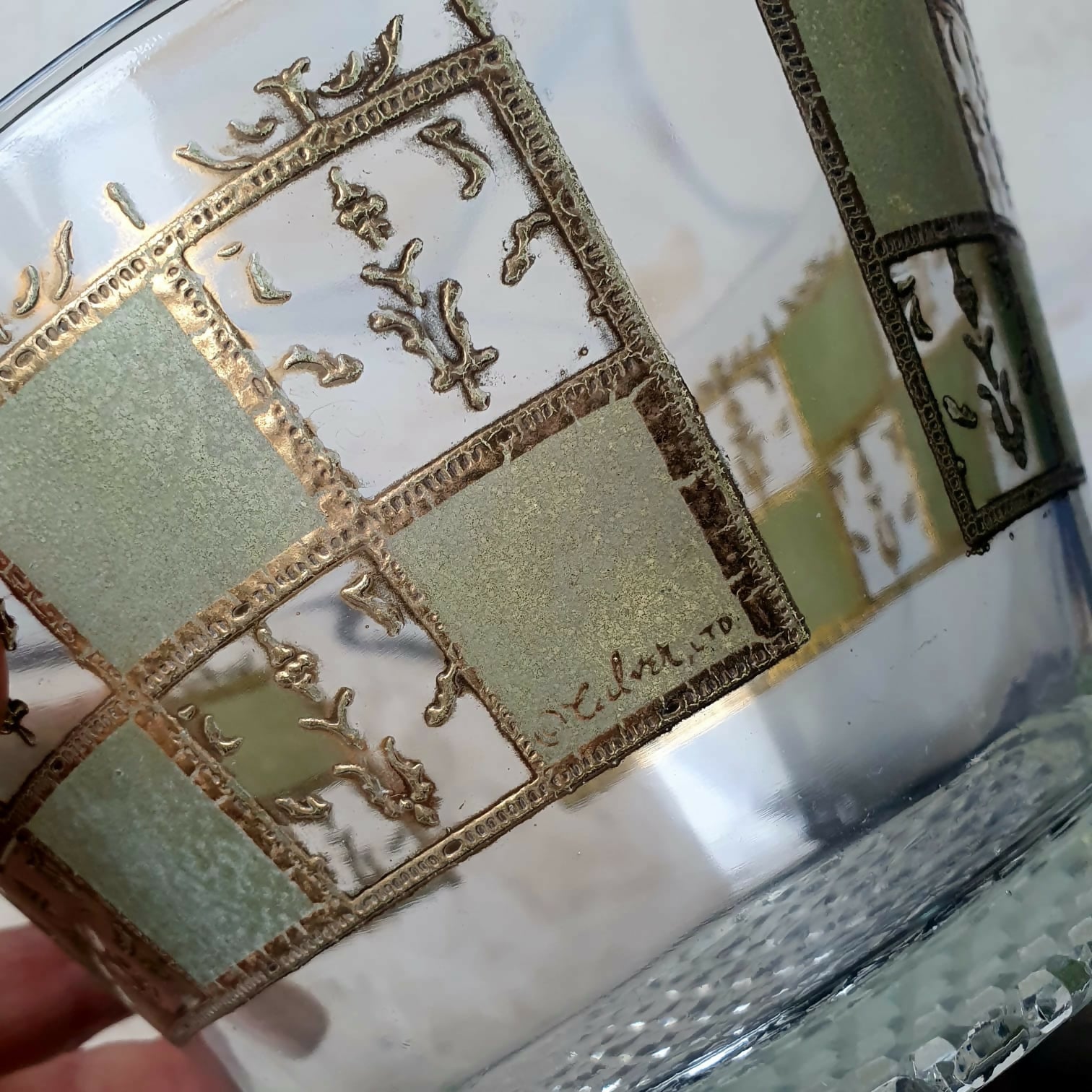 Balde de gelo da linha Prado da Culver Glassware, revestido em ouro 22k, anos 50-60.