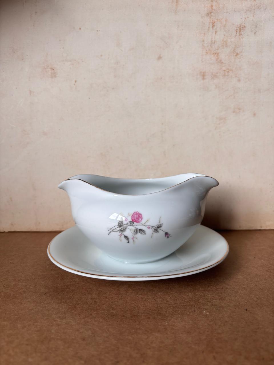 Molheira de porcelana Steatita com prato fixo e decoração floral (DMCPS_244)