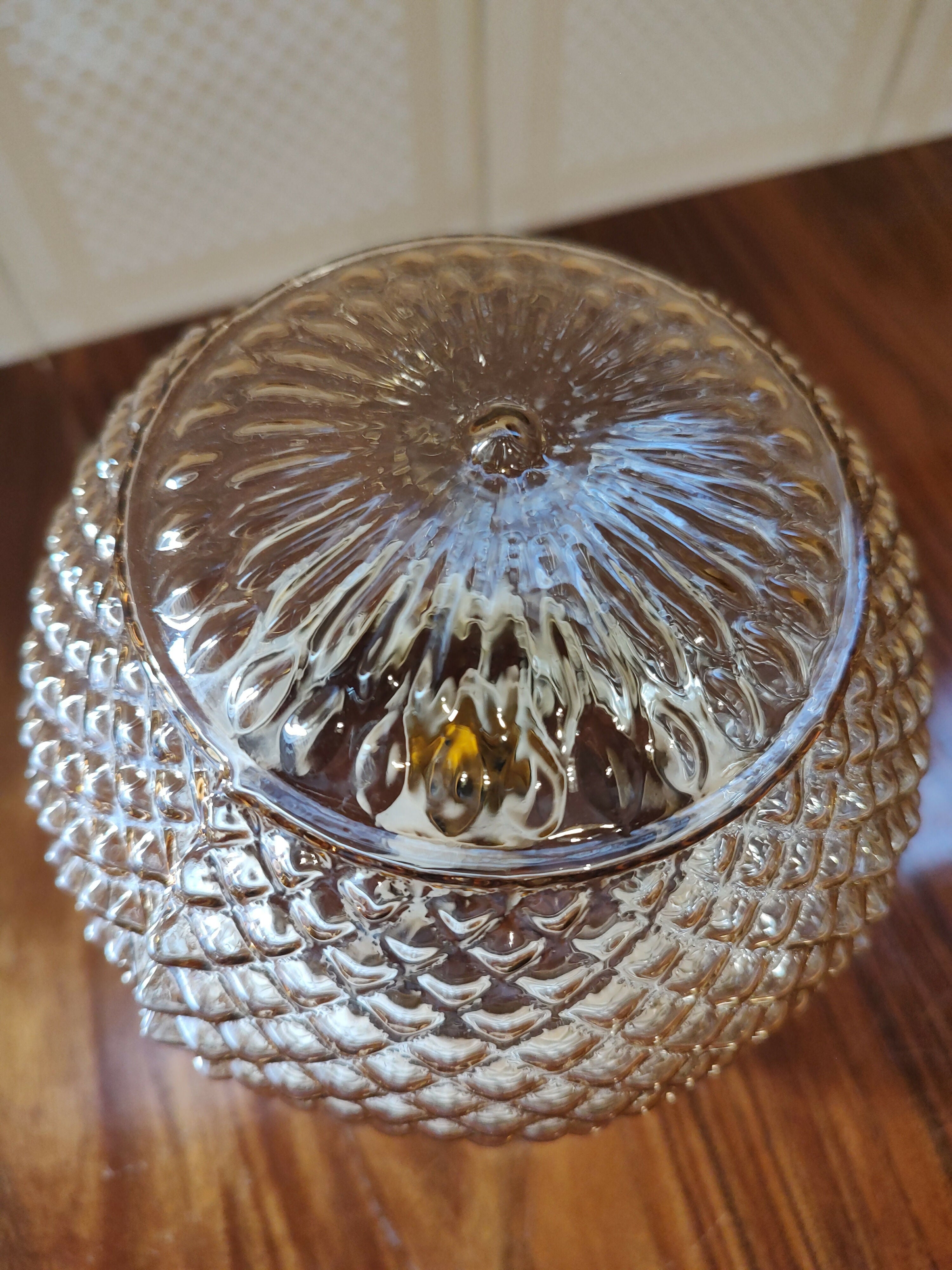 Rara Cúpula / Lustre / Luminária Bola em vidro âmbar texturizado com bocal e plafon novos (valor unitário)