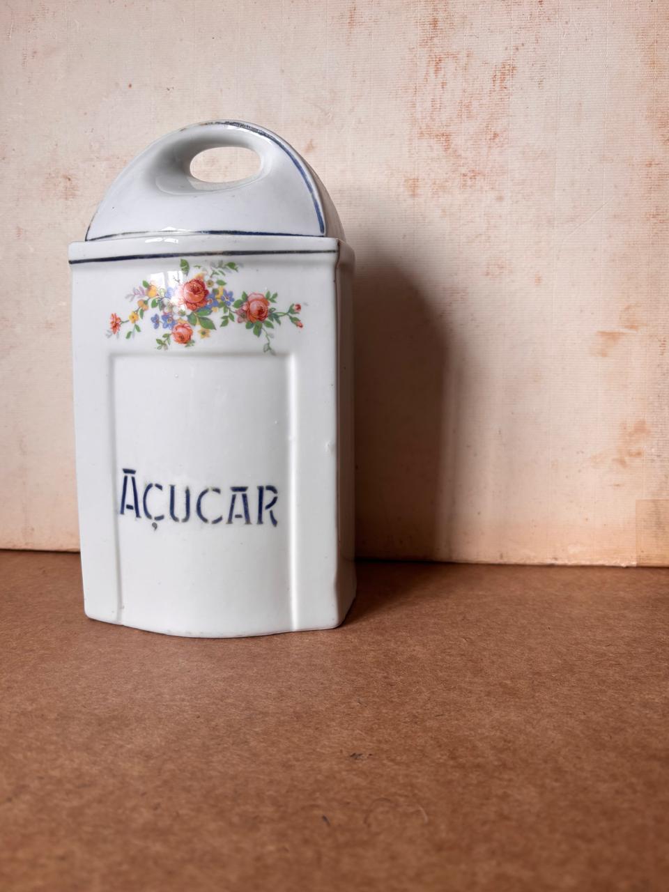Pote para açúcar em porcelana Rami com tampa e decoração floral (DMCPS_687)