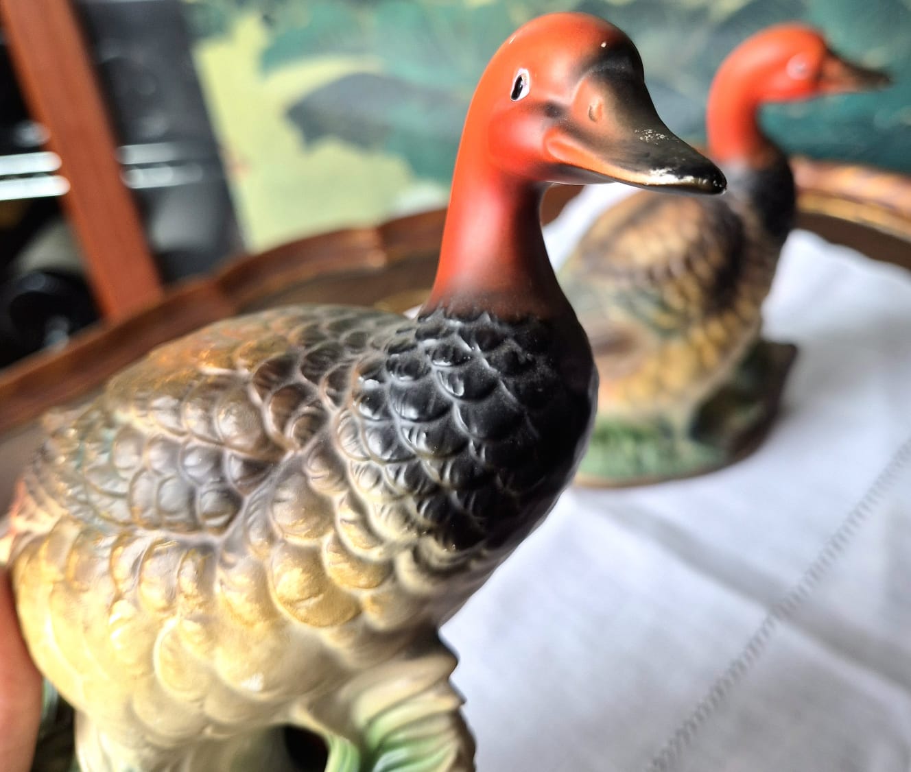 Par de Patos Mandarim em biscuit japonês Norleans. Vintage, lindos