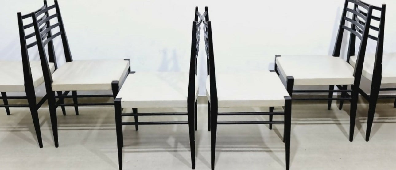 Jogo de 6 Cadeiras ebanizadas Cimo. com couro sintético