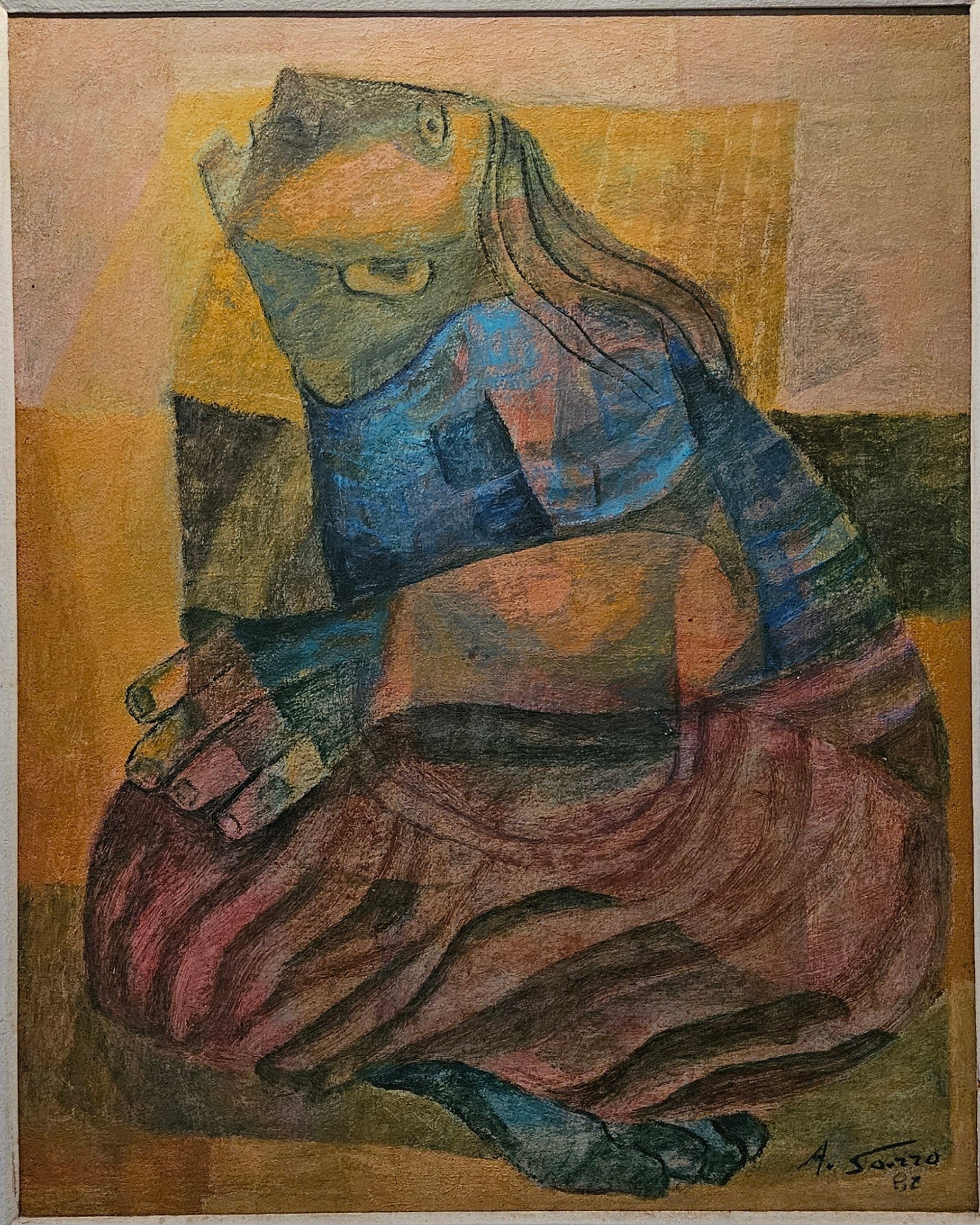Quadro Pintura Adélio Sarro - Ano 1982 (Giz Pastel)