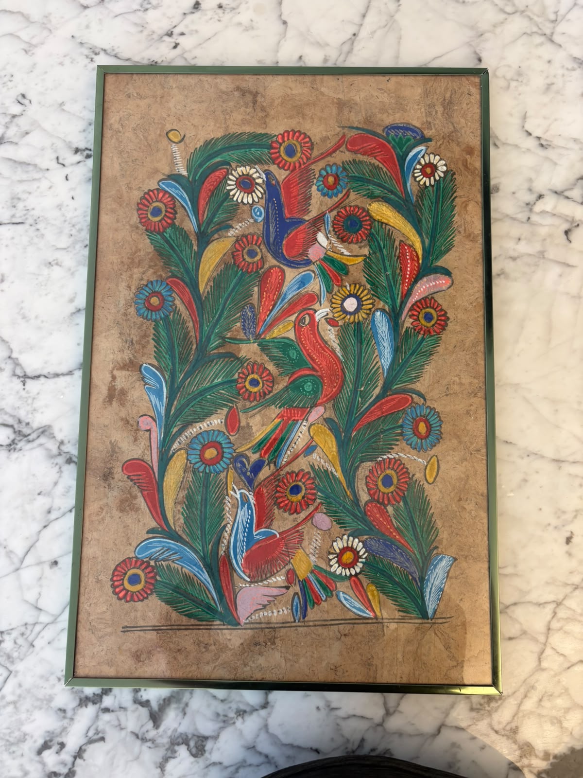 Quadro pintado à mão com pássaros e flores - Quadro "Alas"