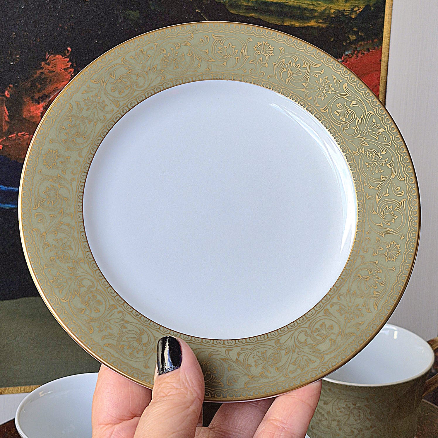 Trio de chá  em porcelana fina vintage japonesa Sango, modelo Versailles.  Impecável e chique. Douração à ouro intacta. 2 trios disponíveis