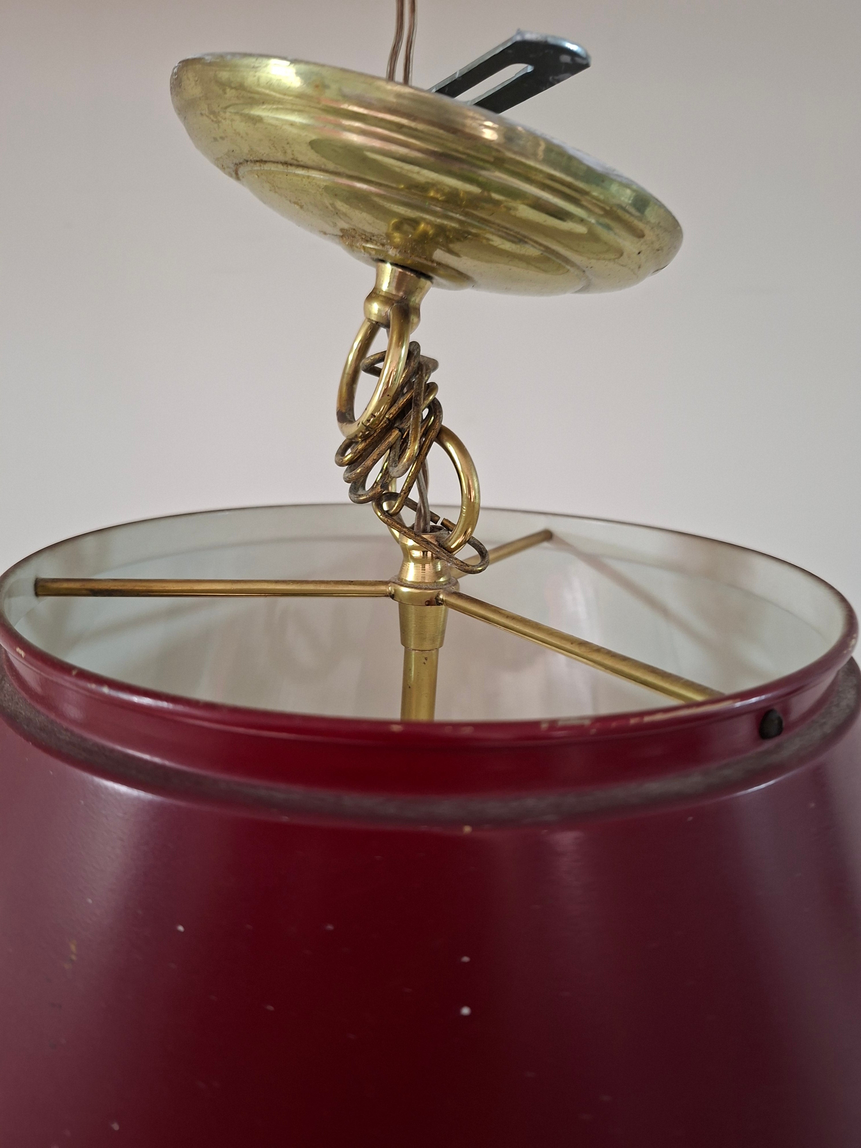 Lustre Luminária Pendente Antiga em Estilo Inglês em latão com cúpula Vermelho Vinho 