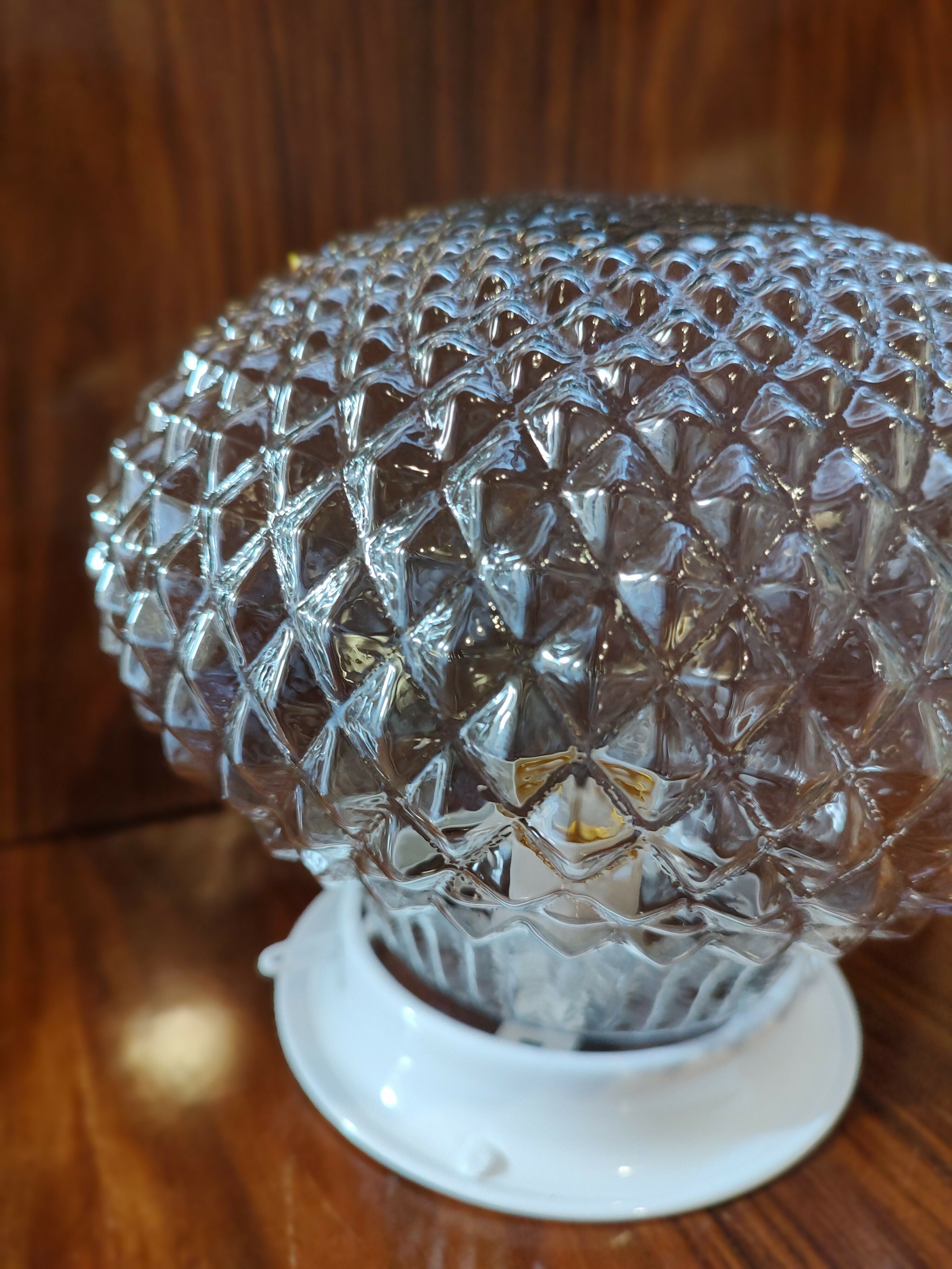 Luminária / Plafon de teto em vidro bico de Jaca em forma de vaso bojudo