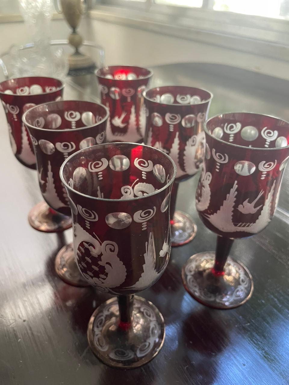 6 taças em cristal rubi lapidado