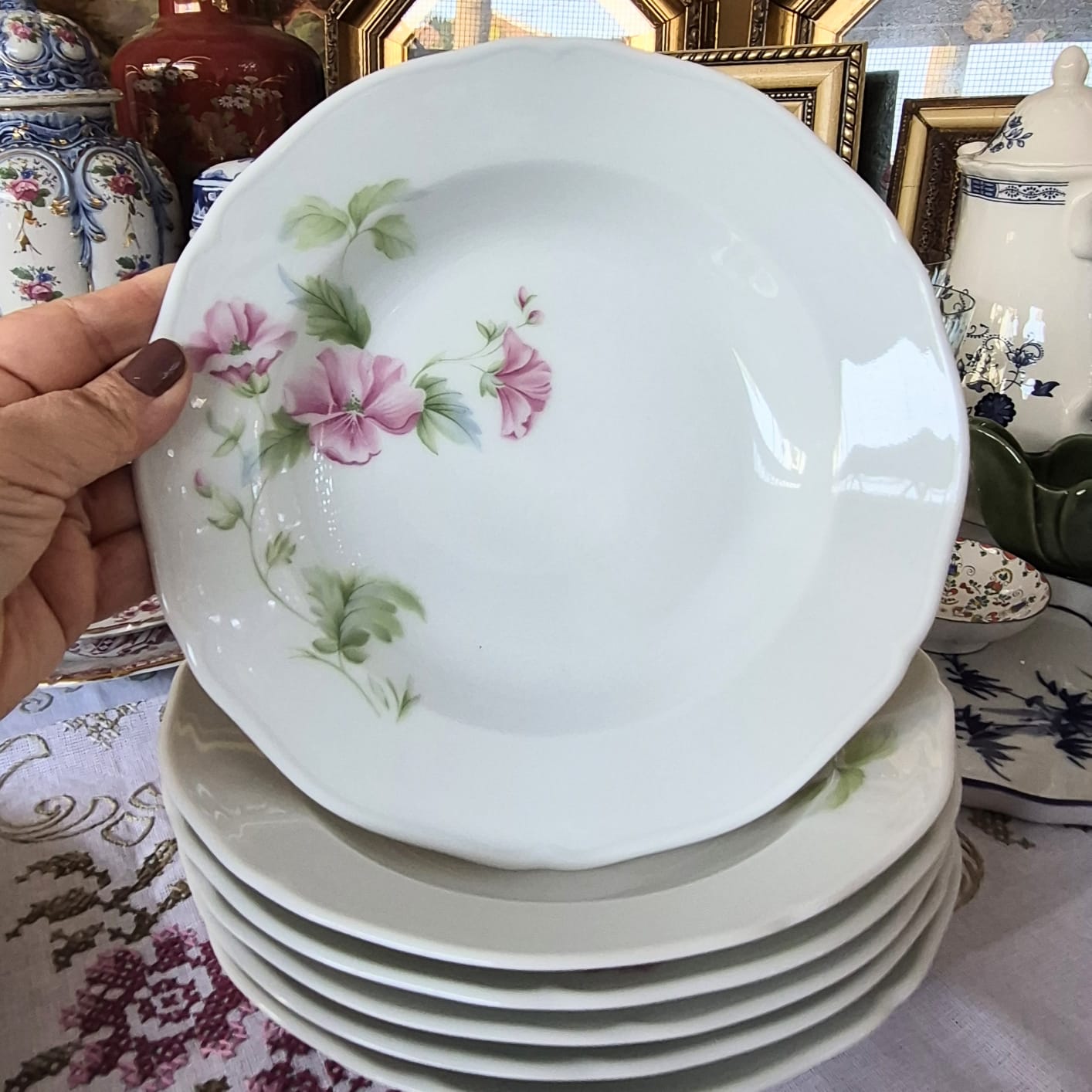 Conjunto com 6 pratos fundos em porcelana francesa Chastagner &amp; Cie de Limoges, anos 50.
