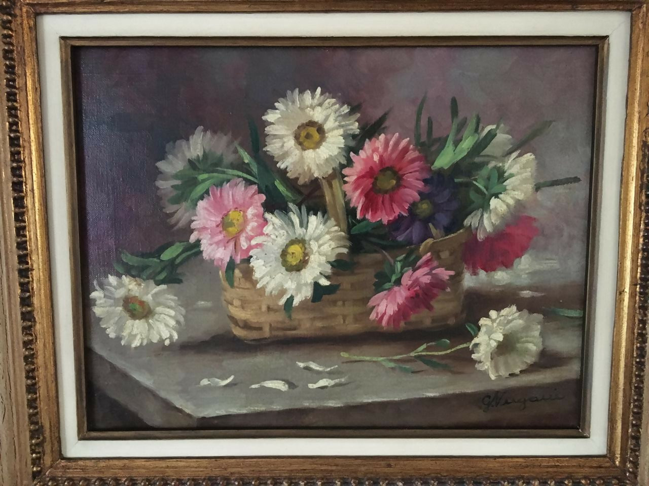 Quadro, óleo sobre tela, do pintor Guido Vergani chamada Vaso com Flores, com selo da antiga Galeria 7 de Abril