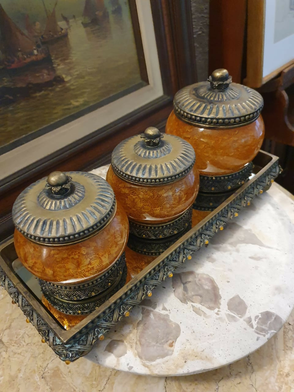 Maravilhoso conjunto italiano para servir frutas secas, Santini. Incrível!