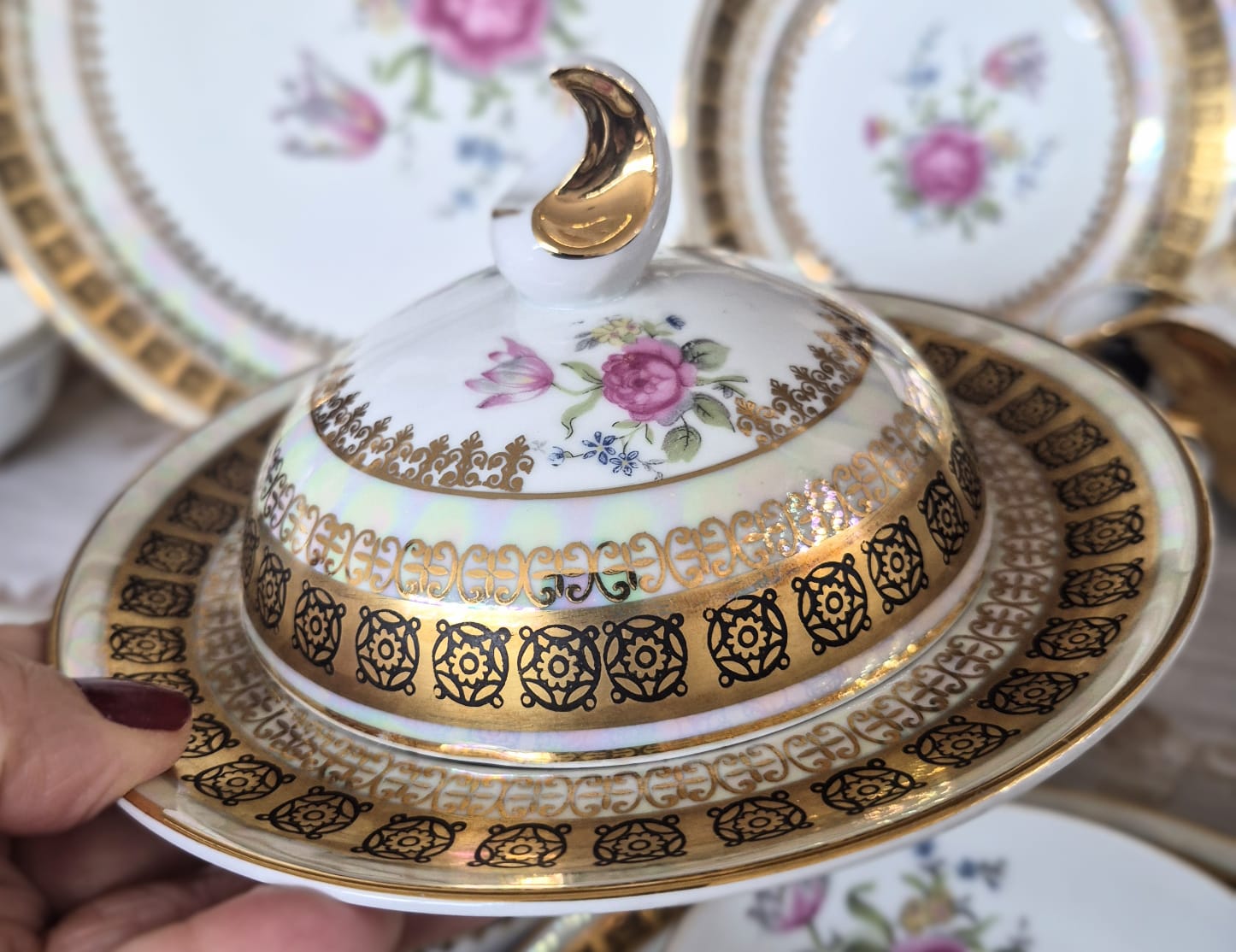 Conjunto de chá em porcelana nacional Schmidt,  anos 40, Rio do Testo. 22 peças impecáveis!