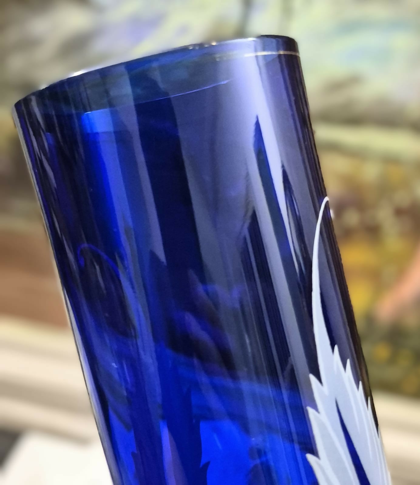 Vaso em vidro, anos 50, azul cobalto cilíndrico. Lindo!