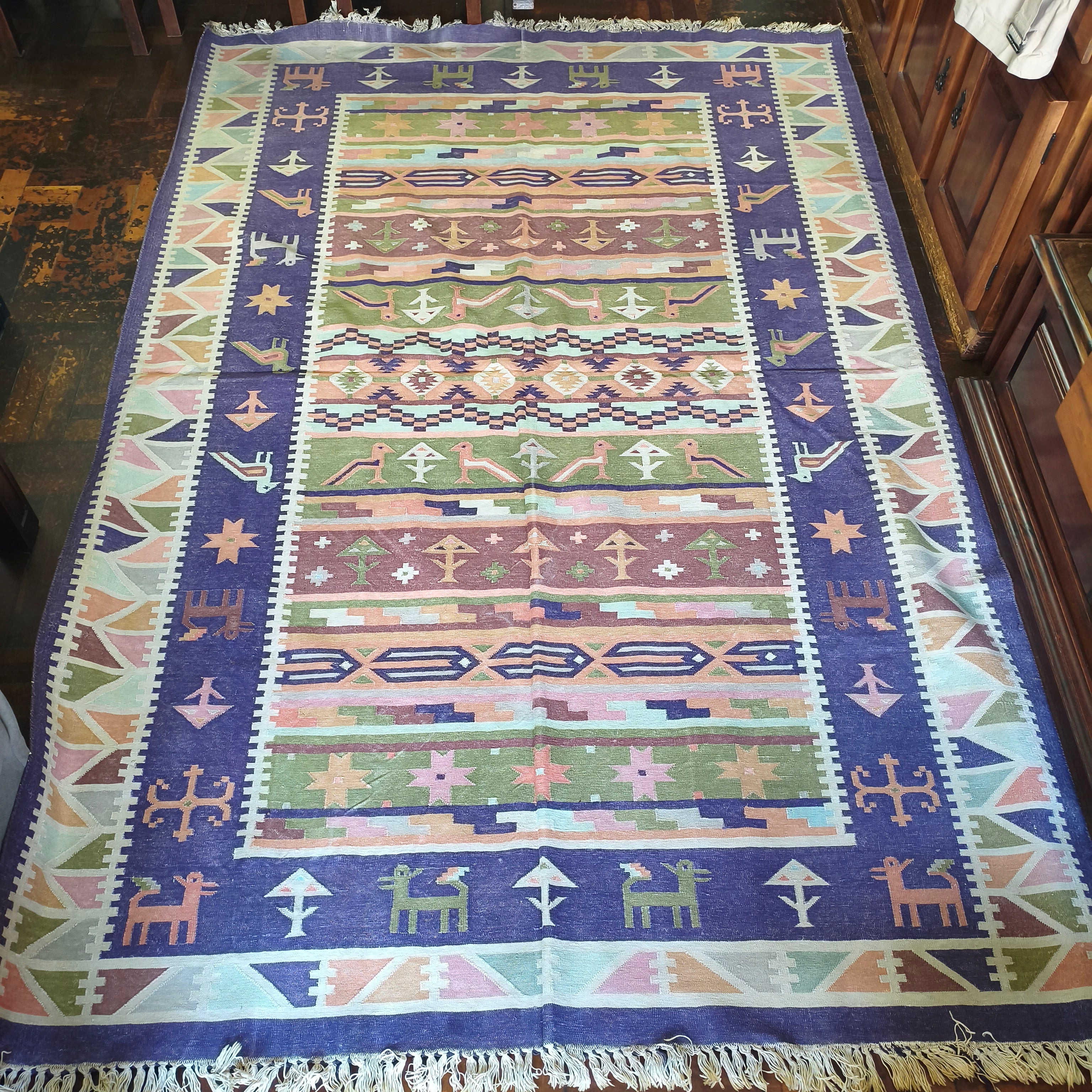 Tapete Kilim indiano grande - anos 80