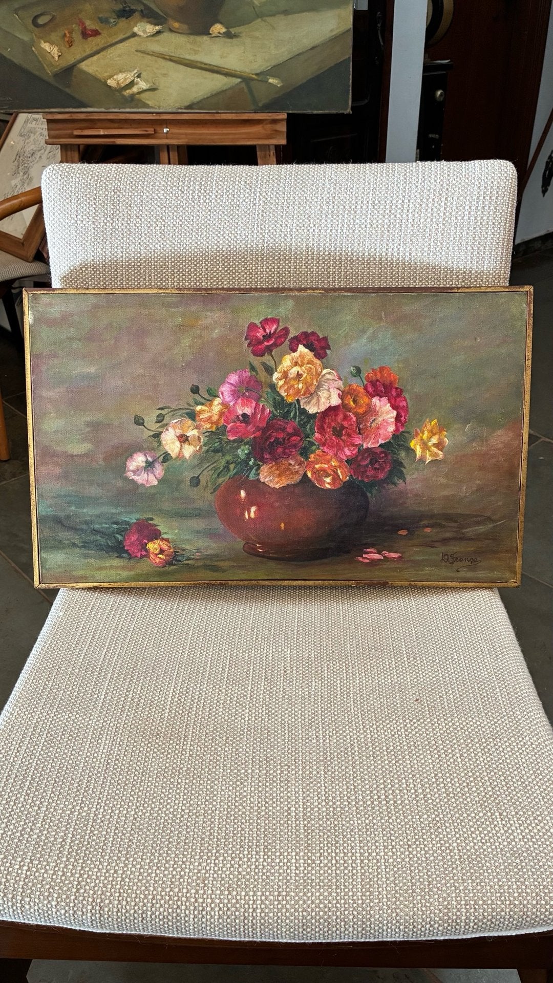 Quadro com Pintura a Óleo Natureza Morta com Flores