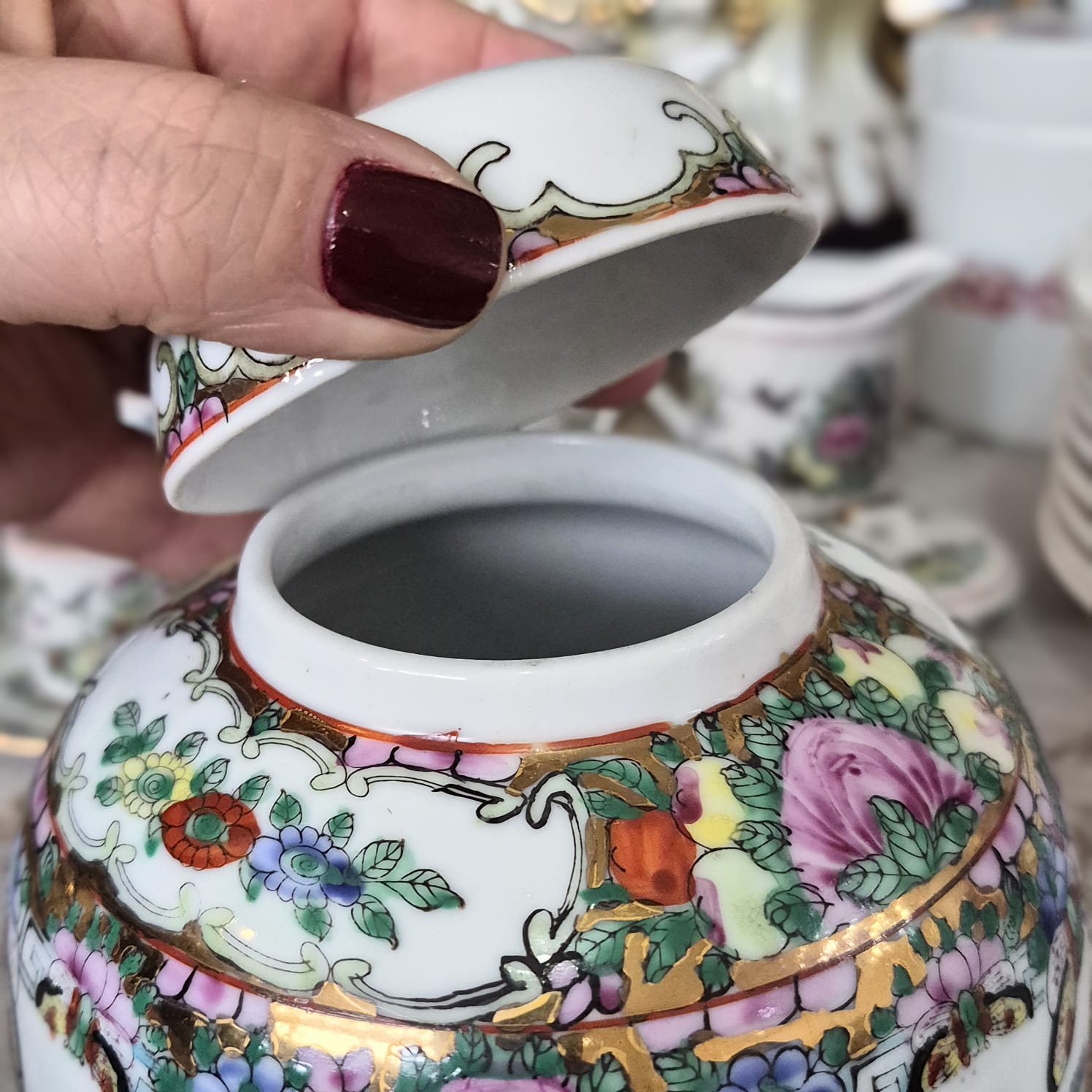  Potiche em porcelana vintage chinesa Família Rosa - Rose Medallion,  anos 50, perfeito.