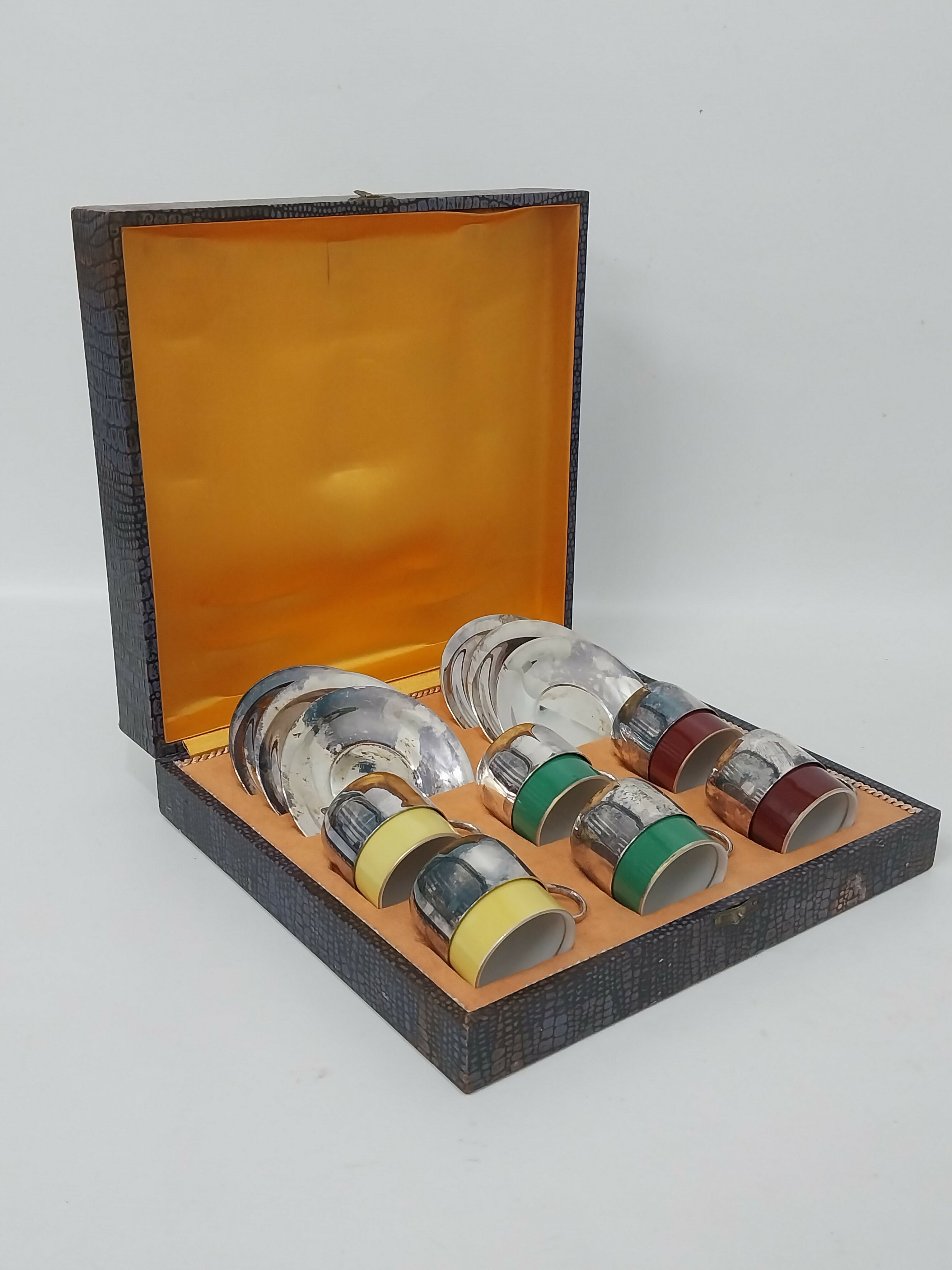 Jogo de Café Antigo Cristofolli Prata 90 com Porcelana Mauá