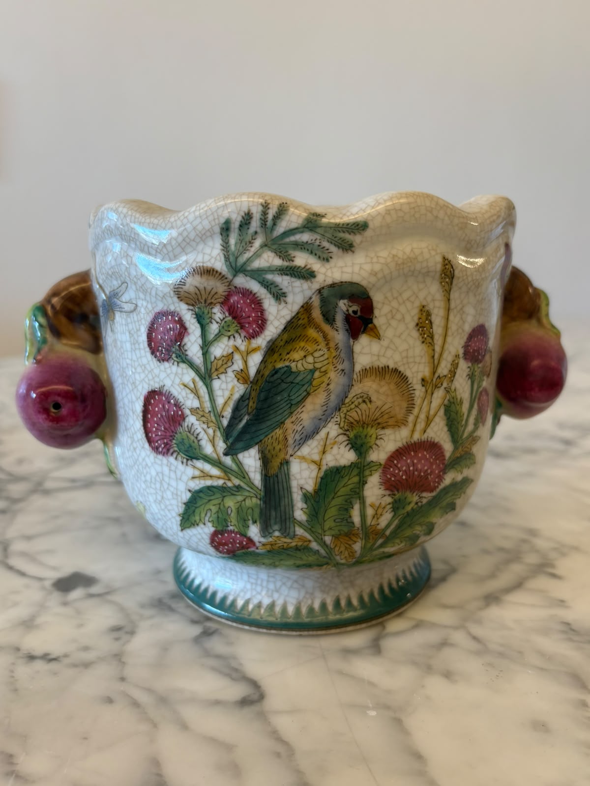 Cachepô oriental em porcelana com pássaro pintado à mão - Cachepô "Violeta"