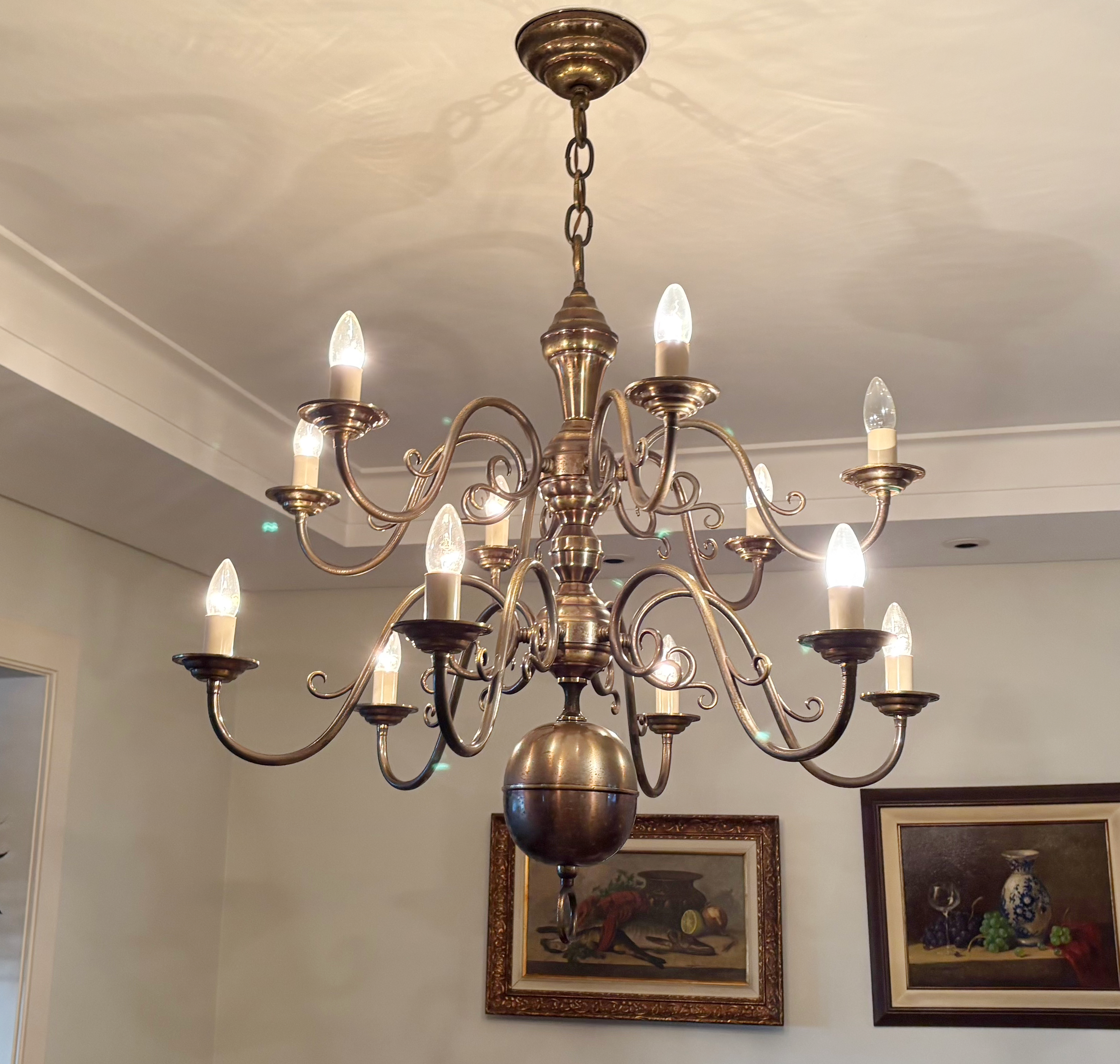 Lustre Colonial Pendente em Latão com 12 bocas 