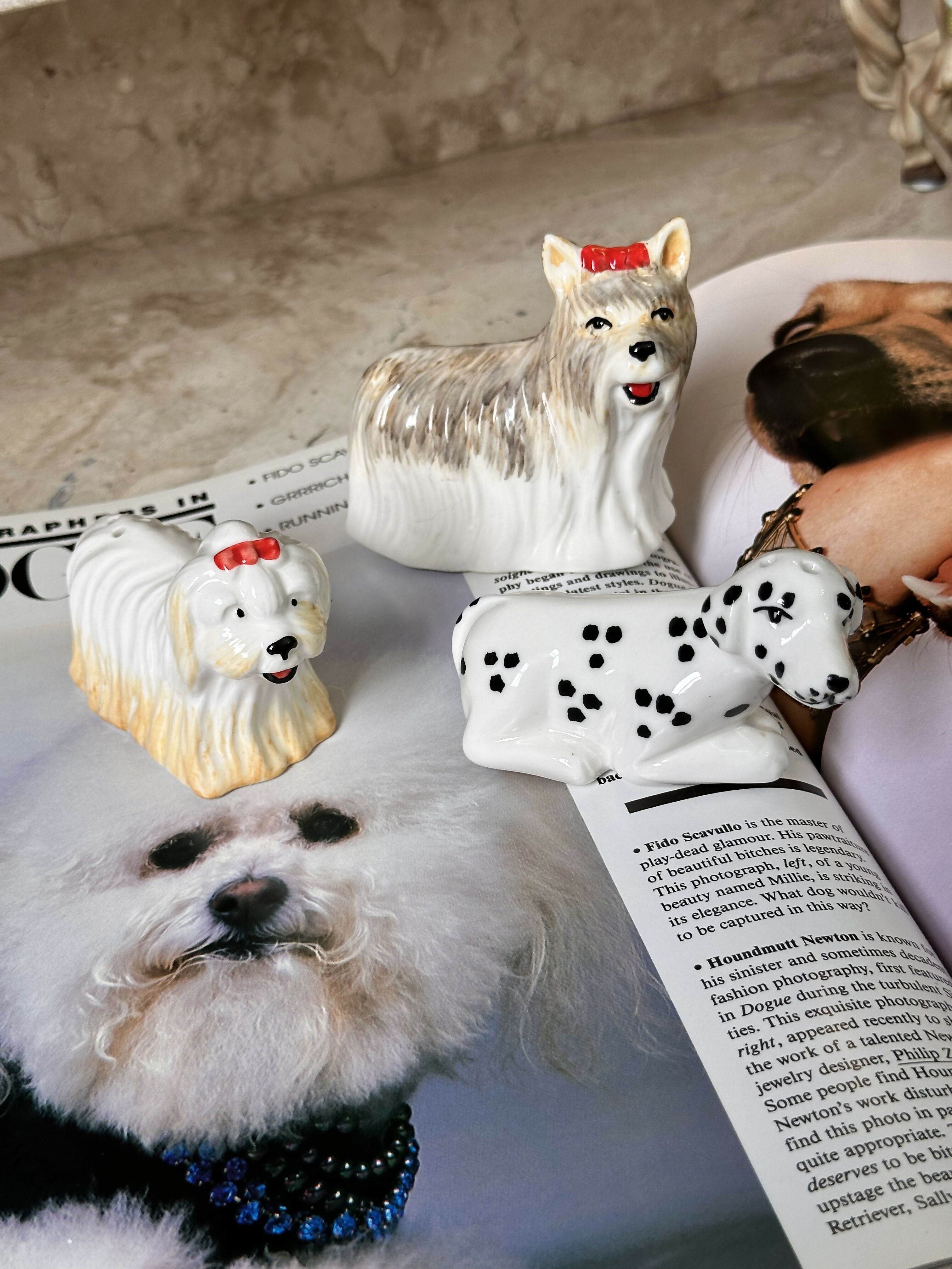 saleiros e pimenteiros de cães em porcelana vintage , que literalmente mais parecem bibelôs ! Valor unitário - de cada peça