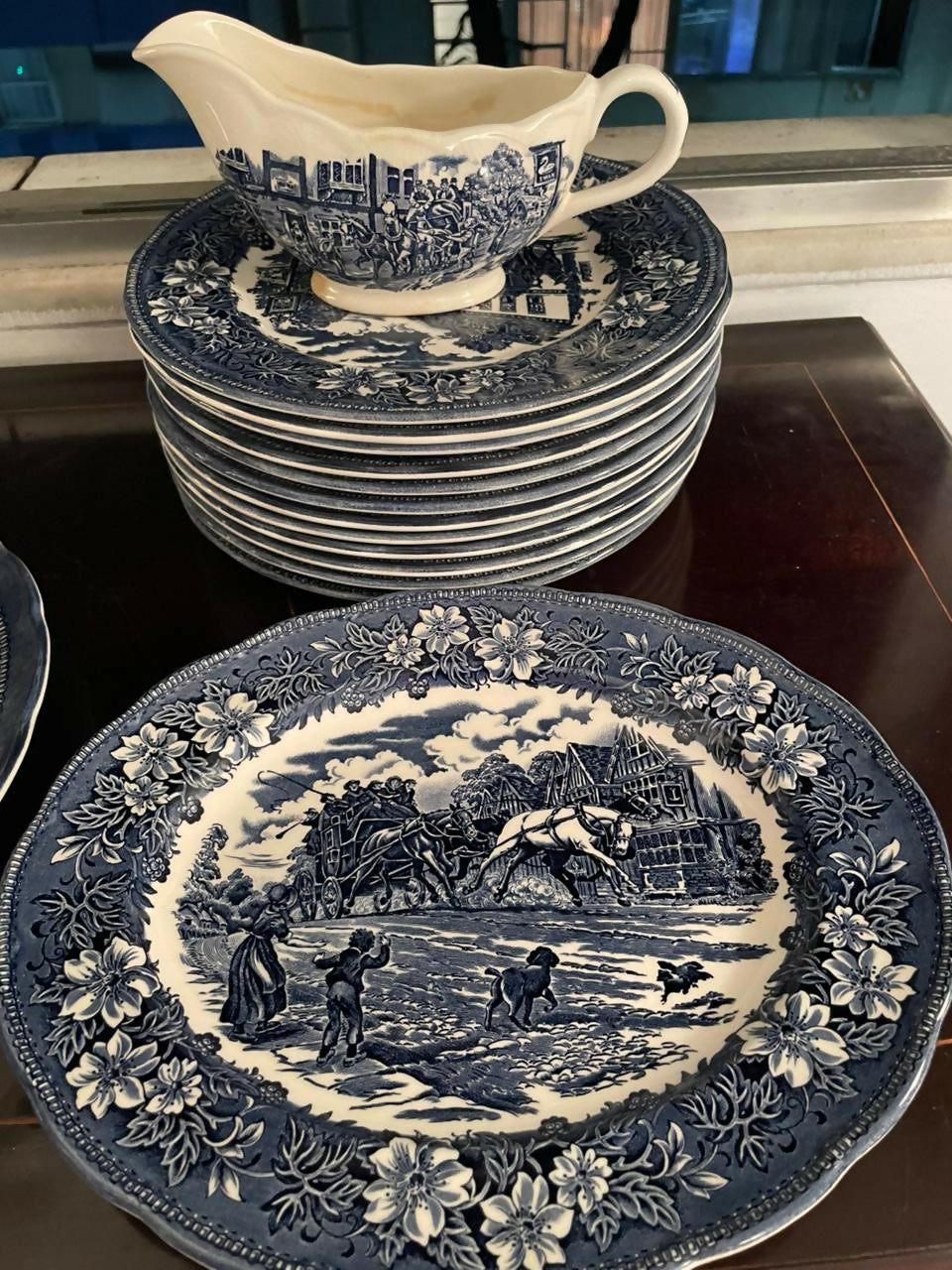 Aparelho de jantar inglês completo 40 peças para 12 pessoas Royal Tudor Ware Azul English Scenery