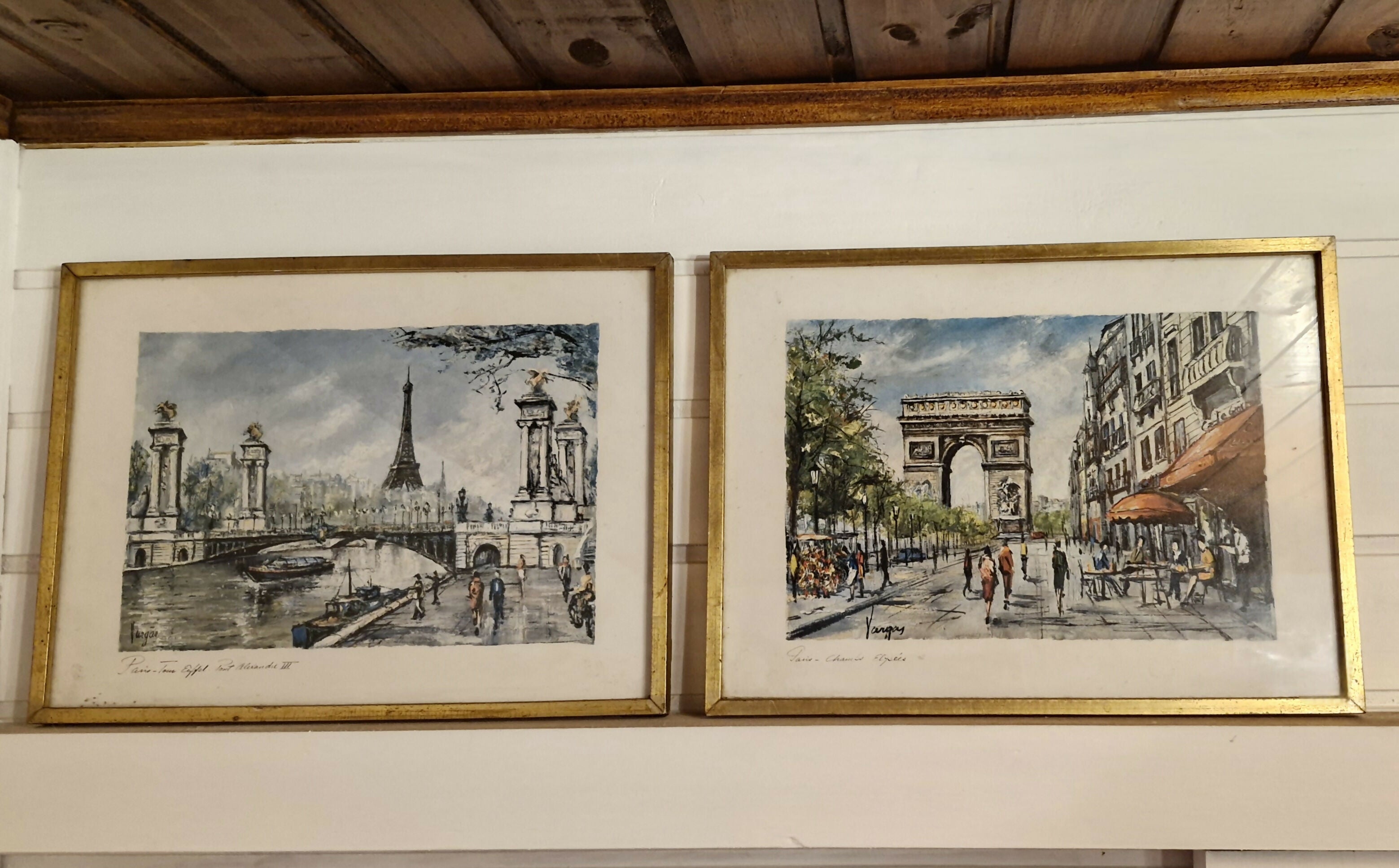 Belo par de quadros com gravuras antigas parisienses