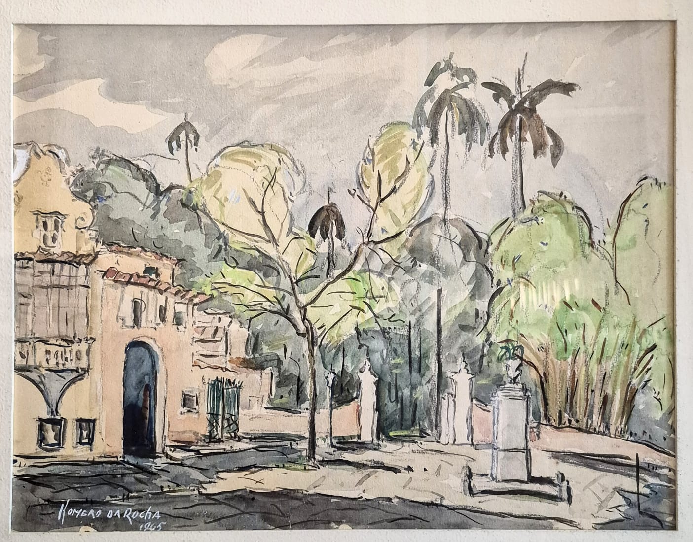 Quadro com pintura em aquarela do artista plástico brasileiro Homero da Rocha de 1965.  