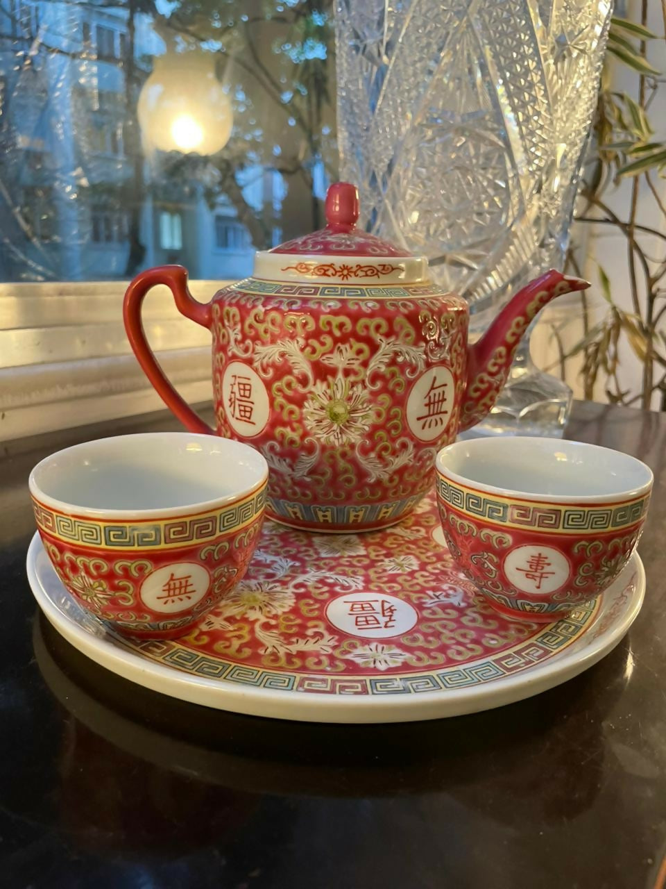 Conjunto de chá chinês em porcelana Policromada em vermelho