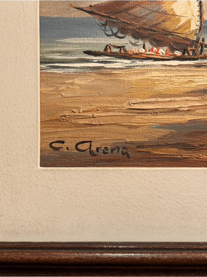 Quadro | Óleo sobre tela | Marinha com jangada, atribuída a Cláudio Arena