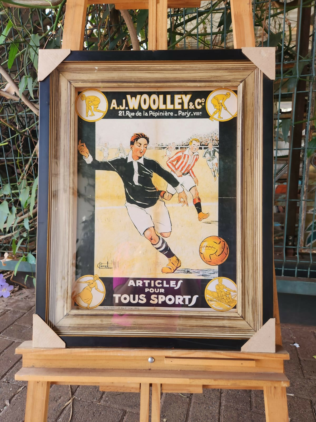 Quadro gravura francesa futebol.