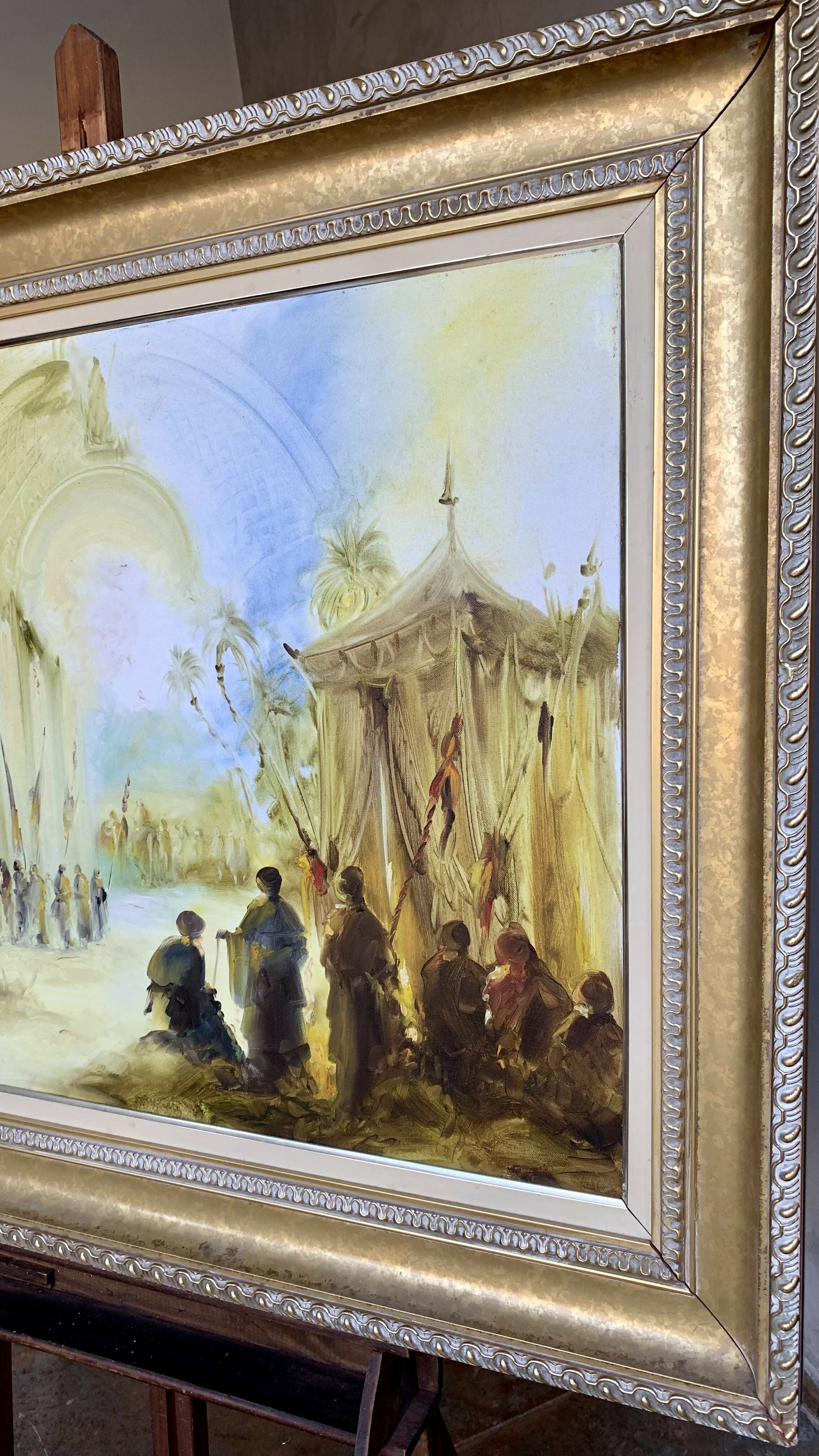 Quadro Óleo sobre tela Antigo – Cena Histórica Cerimonial