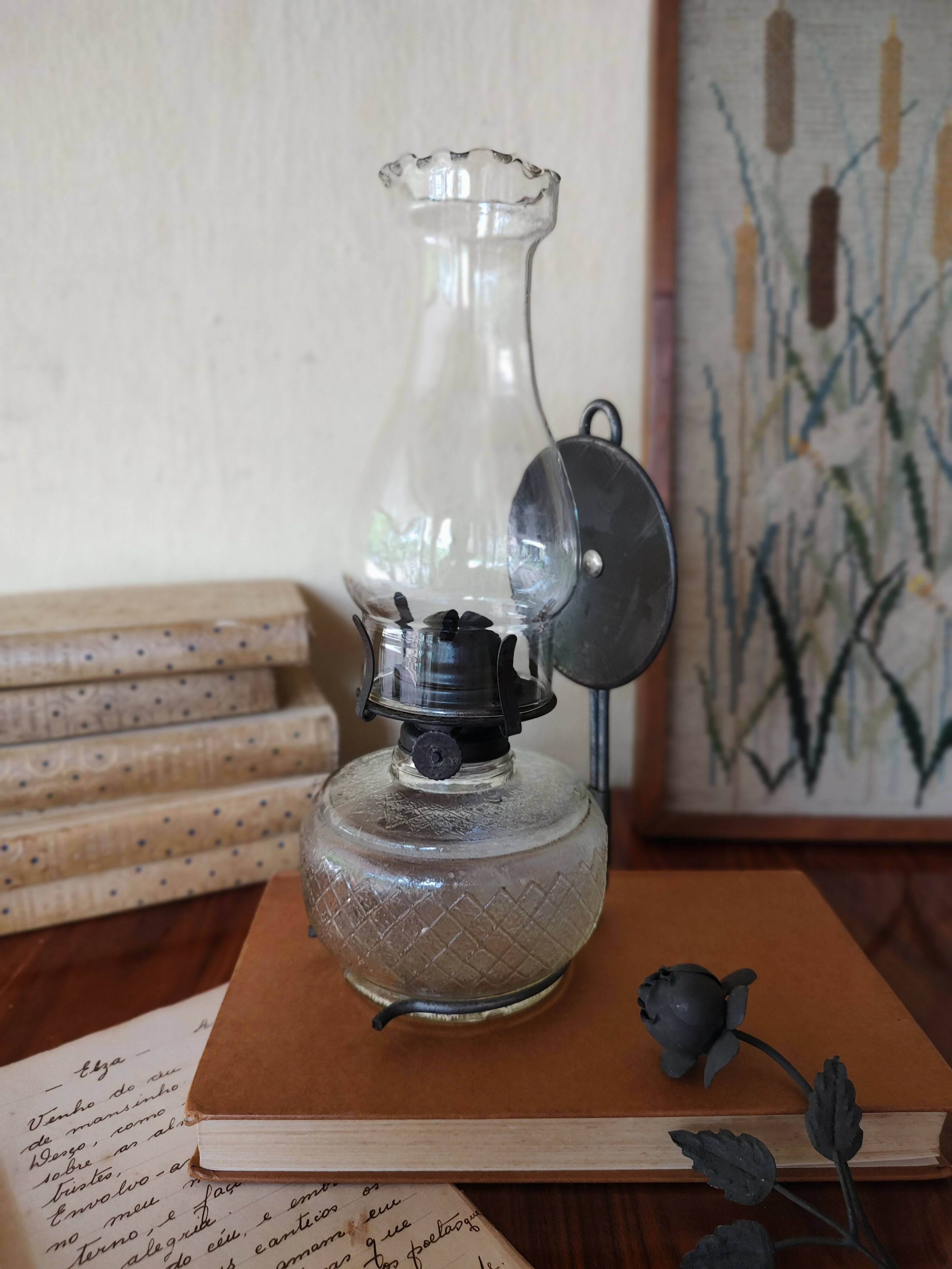 Antiga Lamparina / Lampião de mesa século XIX em vidro colonial