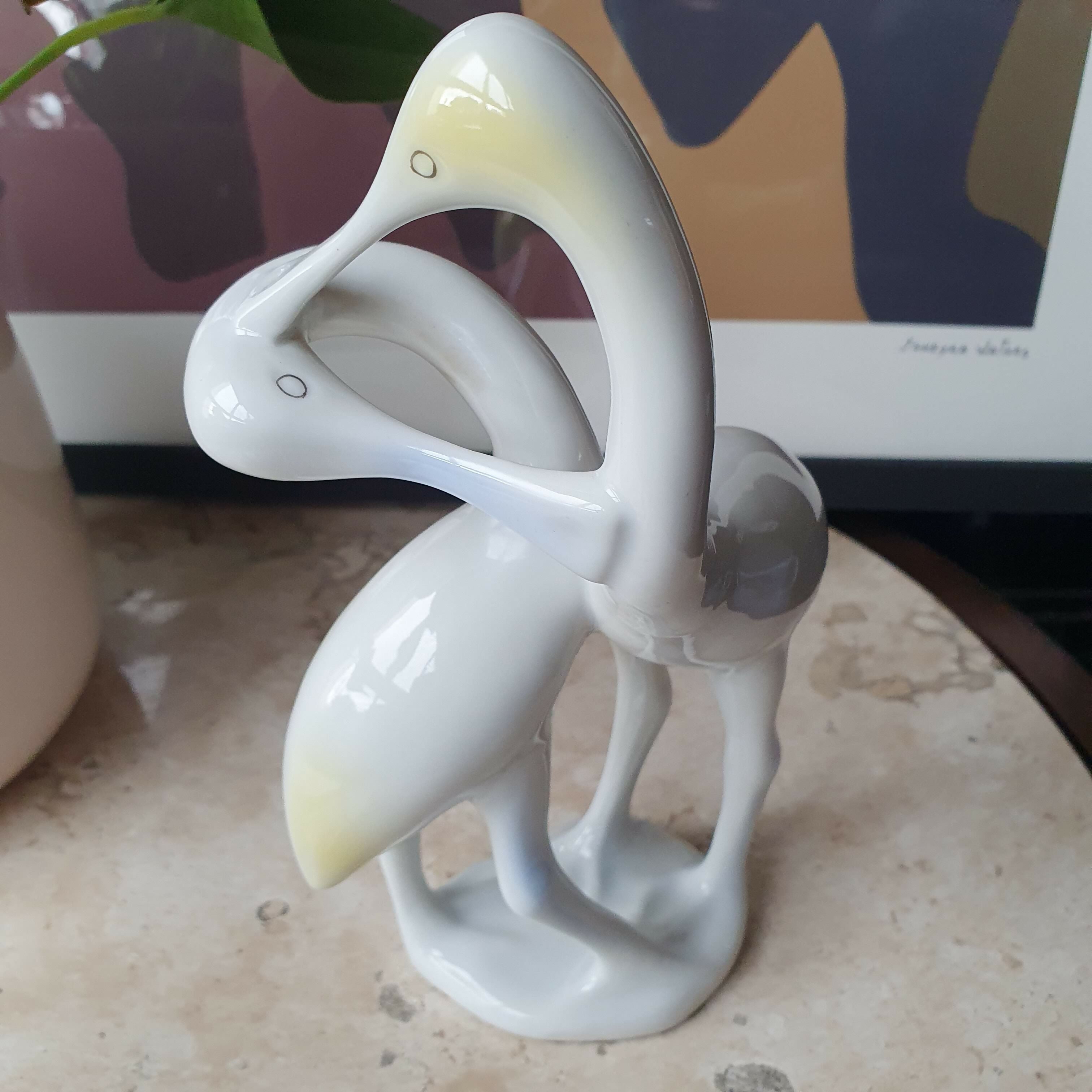 Escultura em porcelana Hollohaza de Flamingos Art Decó