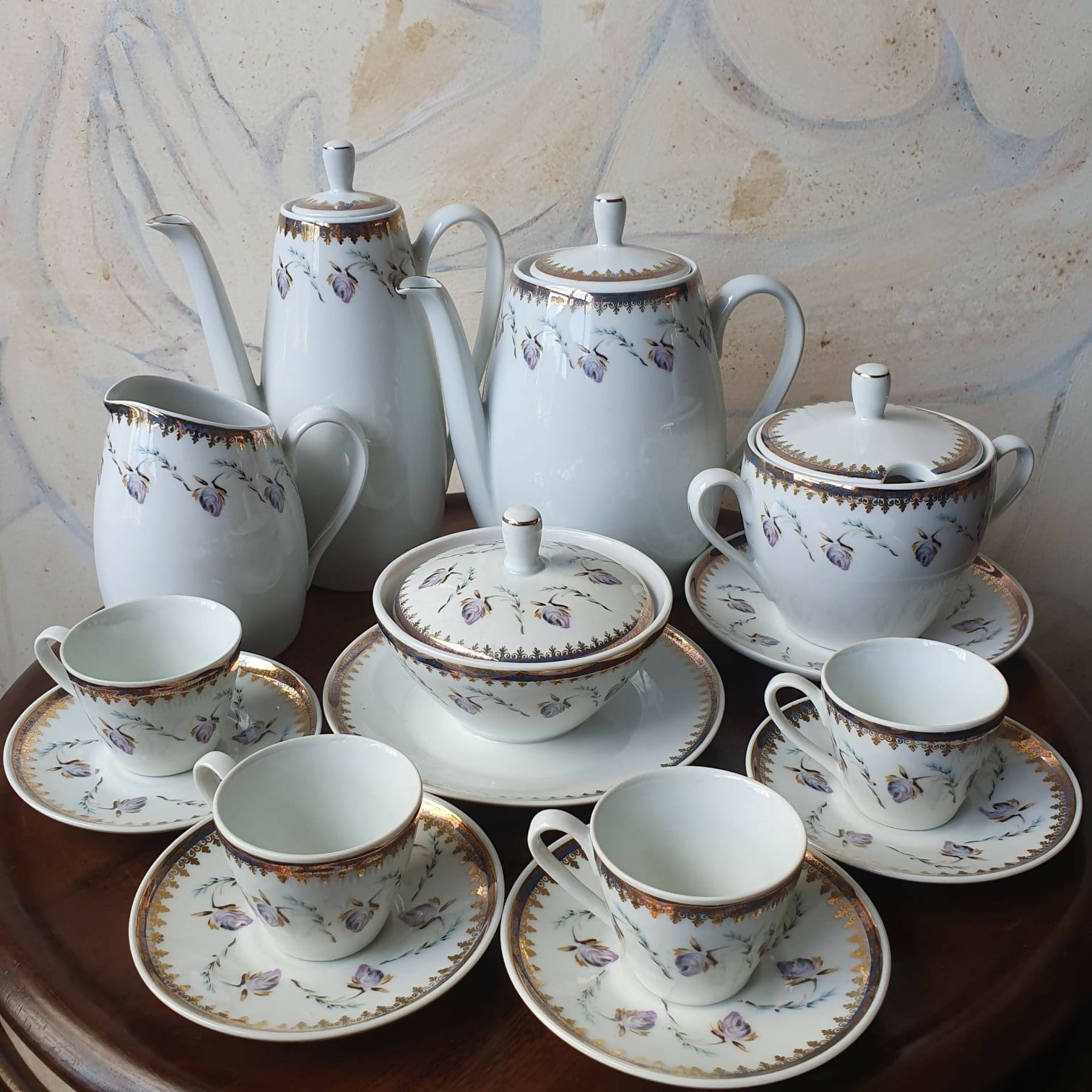 Conjunto para café em porcelana Schmidt, anos 50.