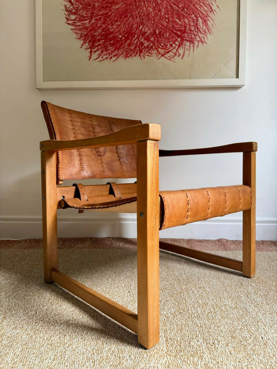 Poltrona "Diana Chair" de Karin Mobring anos 70 em madeira e couro natural marrom 