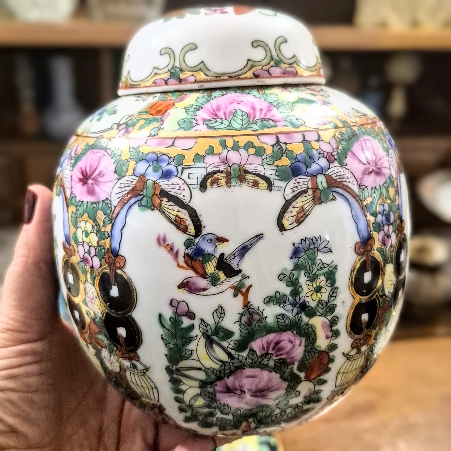  Potiche em porcelana vintage chinesa Família Rosa - Rose Medallion,  anos 50, perfeito.