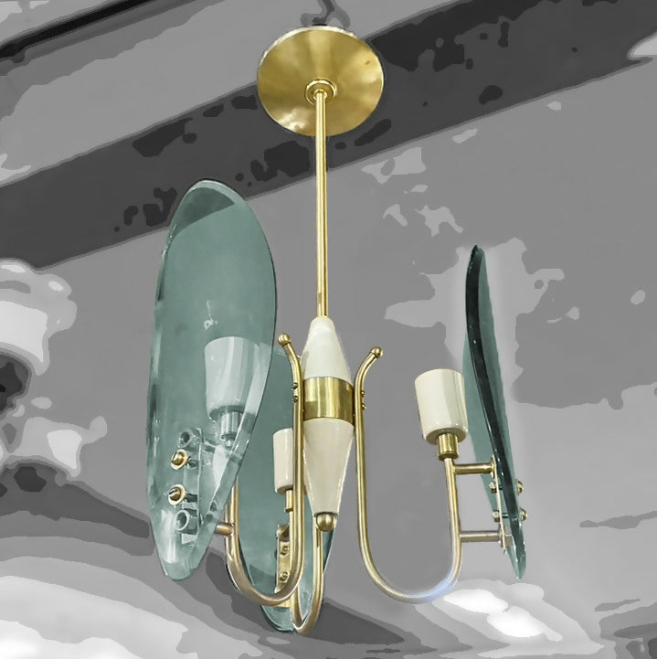 Luminária lustre antigo e restaurado - Mid Century em metal e vidro