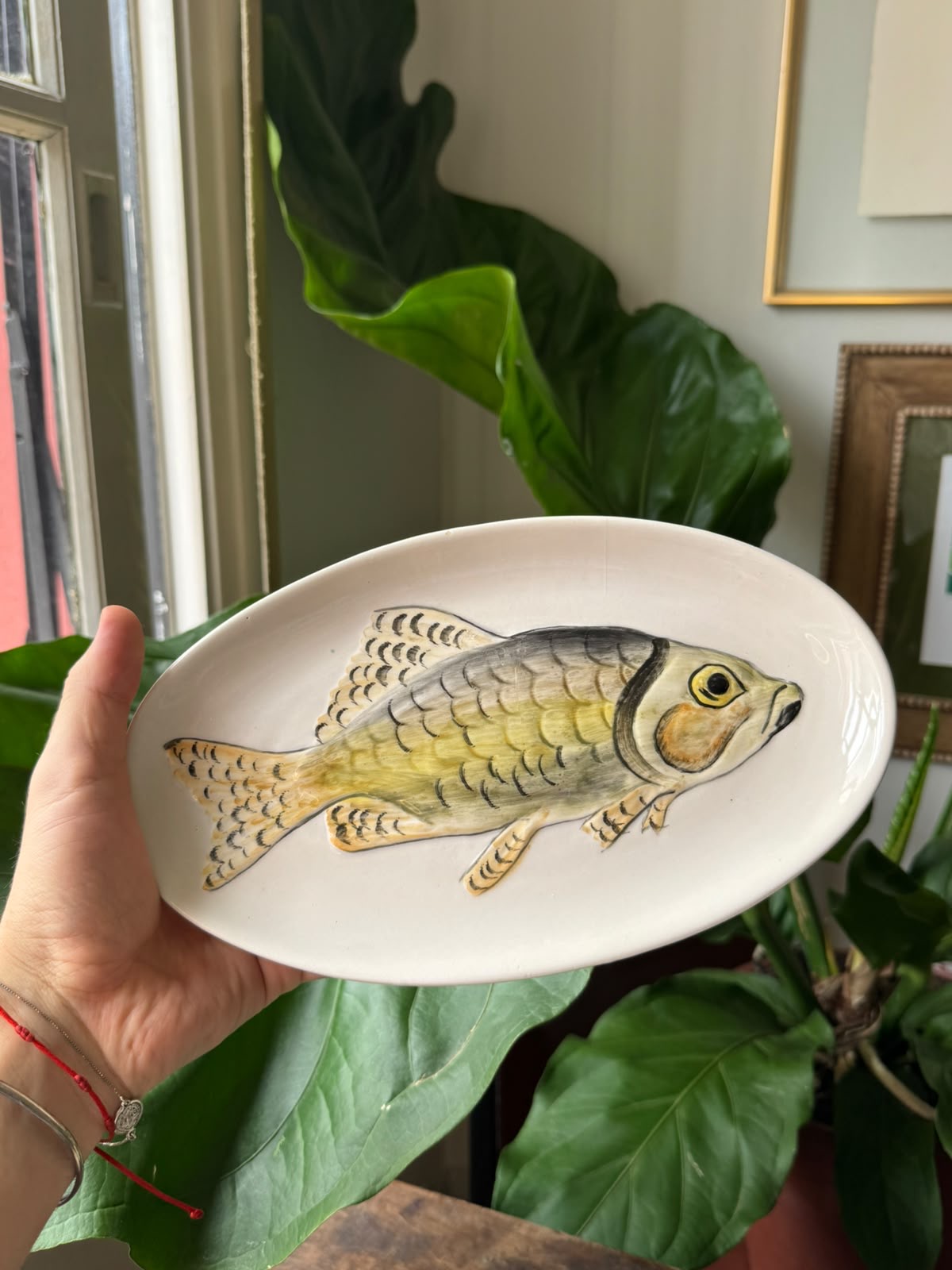 Trio de pratos / travessas ovais em Faiança com pintura manual de Peixes