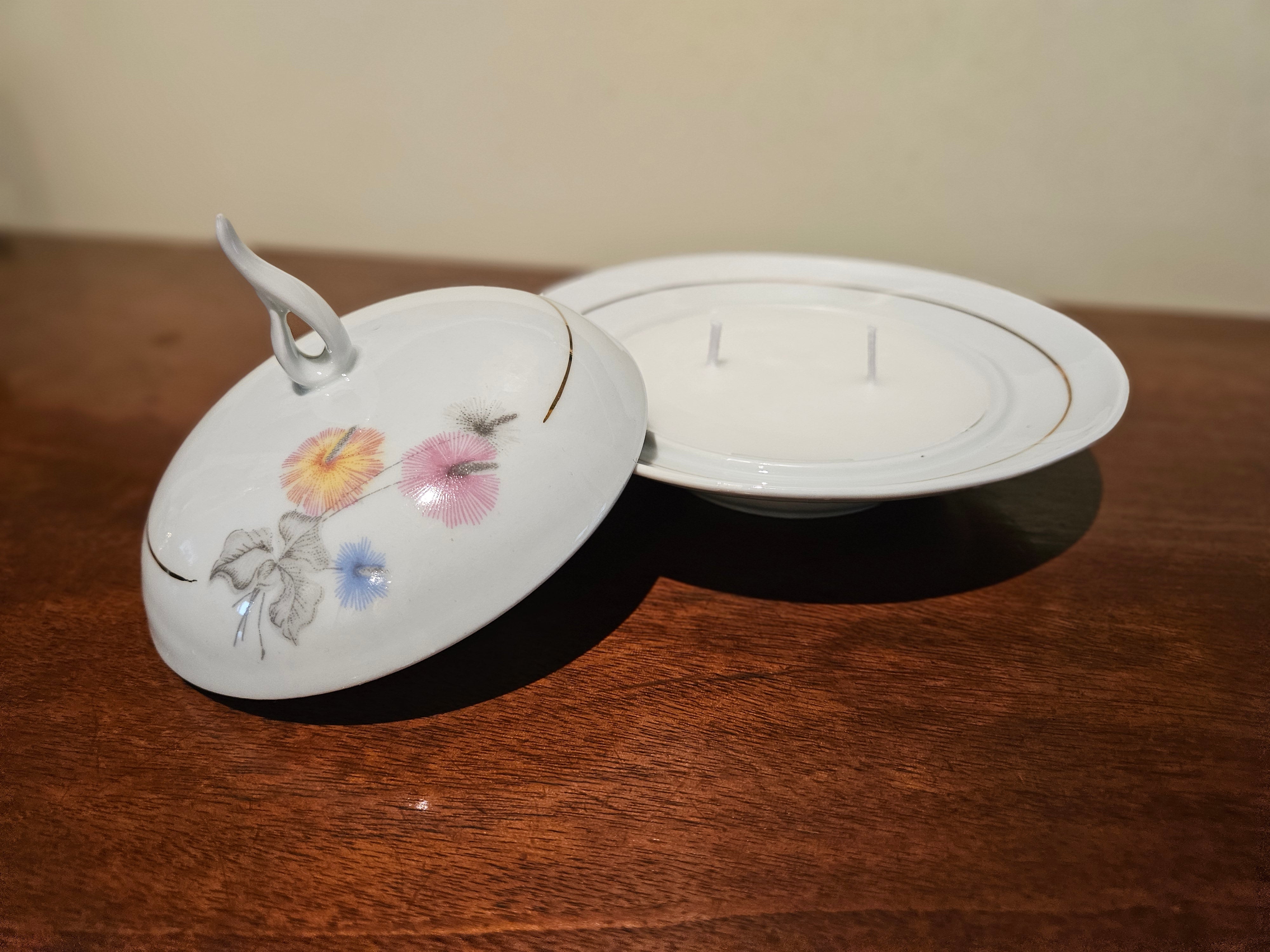 Vela Decorativa em Manteigueira Antiga Porcelana Real (Neutra)
